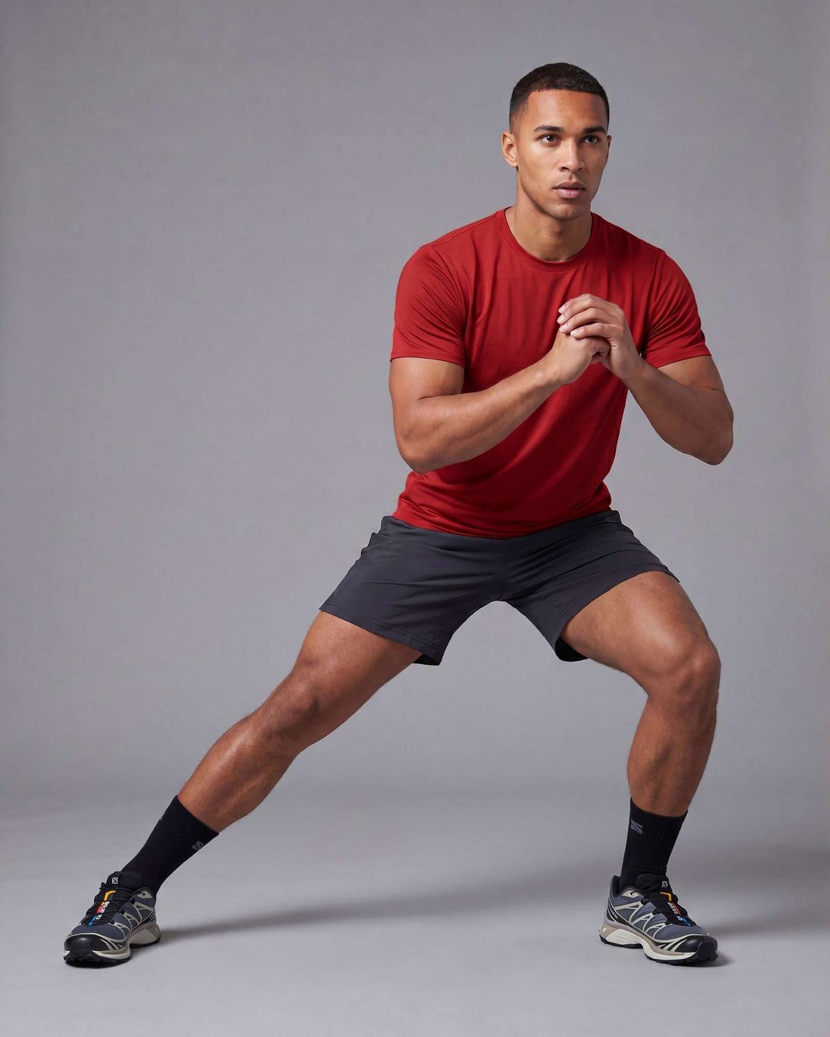 Real Essentials 5 Pack Men's Dry Fit Short Sleeve Crew T Shirts Gym Tees Athletic Workout - Solid Black, Solid Bright White, Charcoal, Solid Poppy Red, Elemental Blue