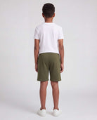 Real Essentials 3 Pack Boys' Fleece Shorts Athletic Gym Kids Teens Pajama Sleep Pockets - Solid Black, Solid Martini Olive, Solid Sleet