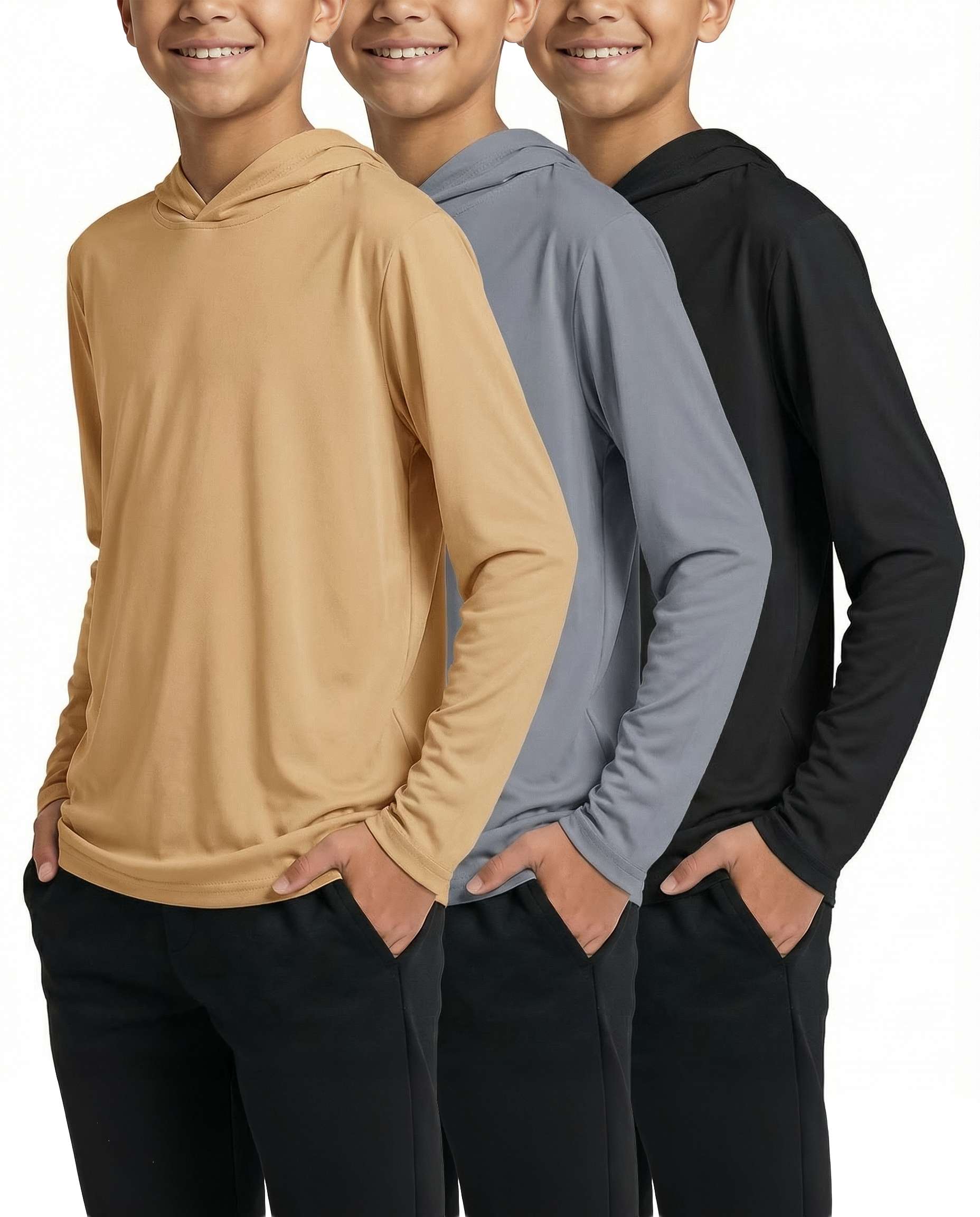 3 Pack: Boys Dry Fit Long Sleeve Active Pullover Hoodie Sweatshirt