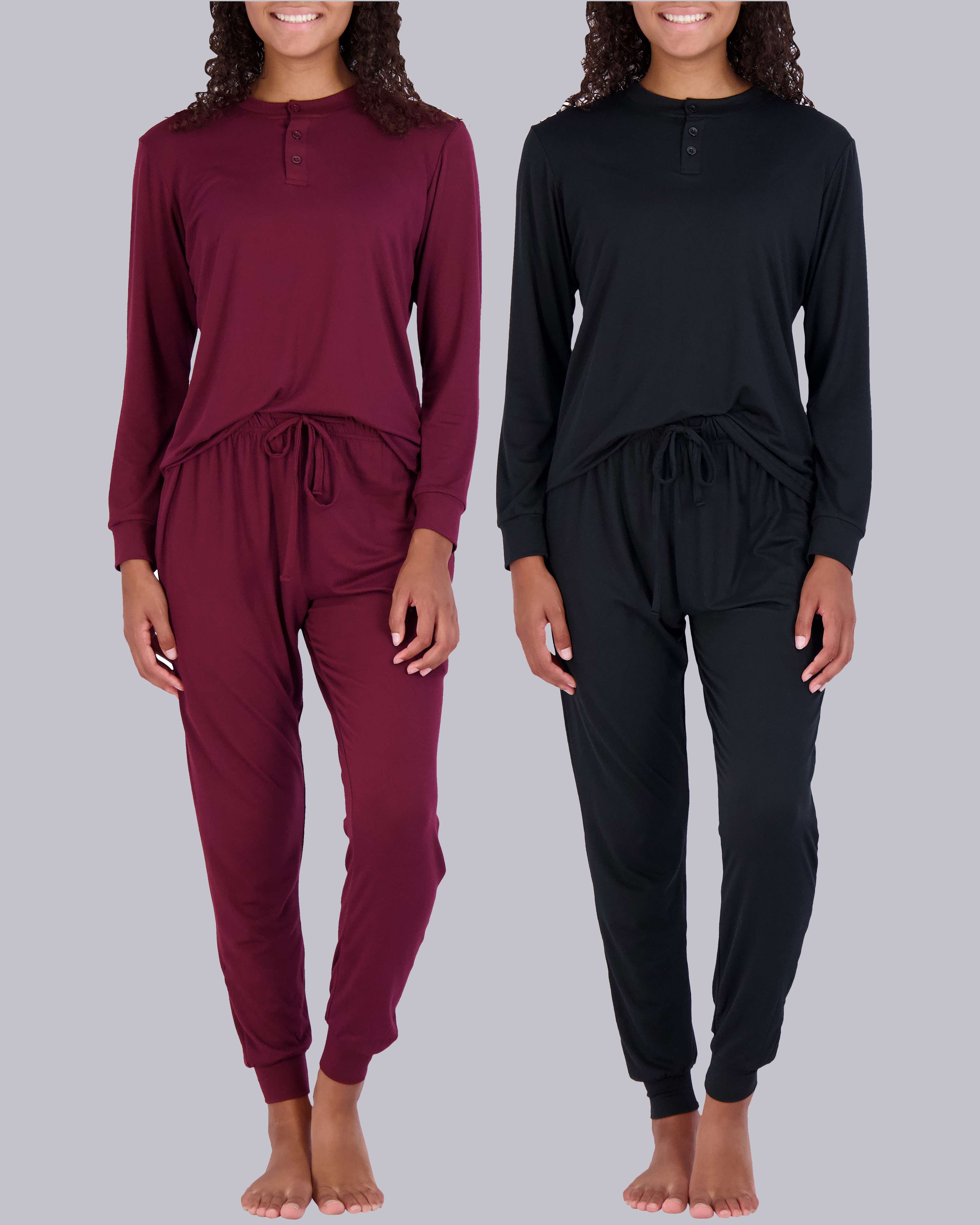 4 Piece: Womens Long Sleeve Henley & Jogger Lounge Pajama Set