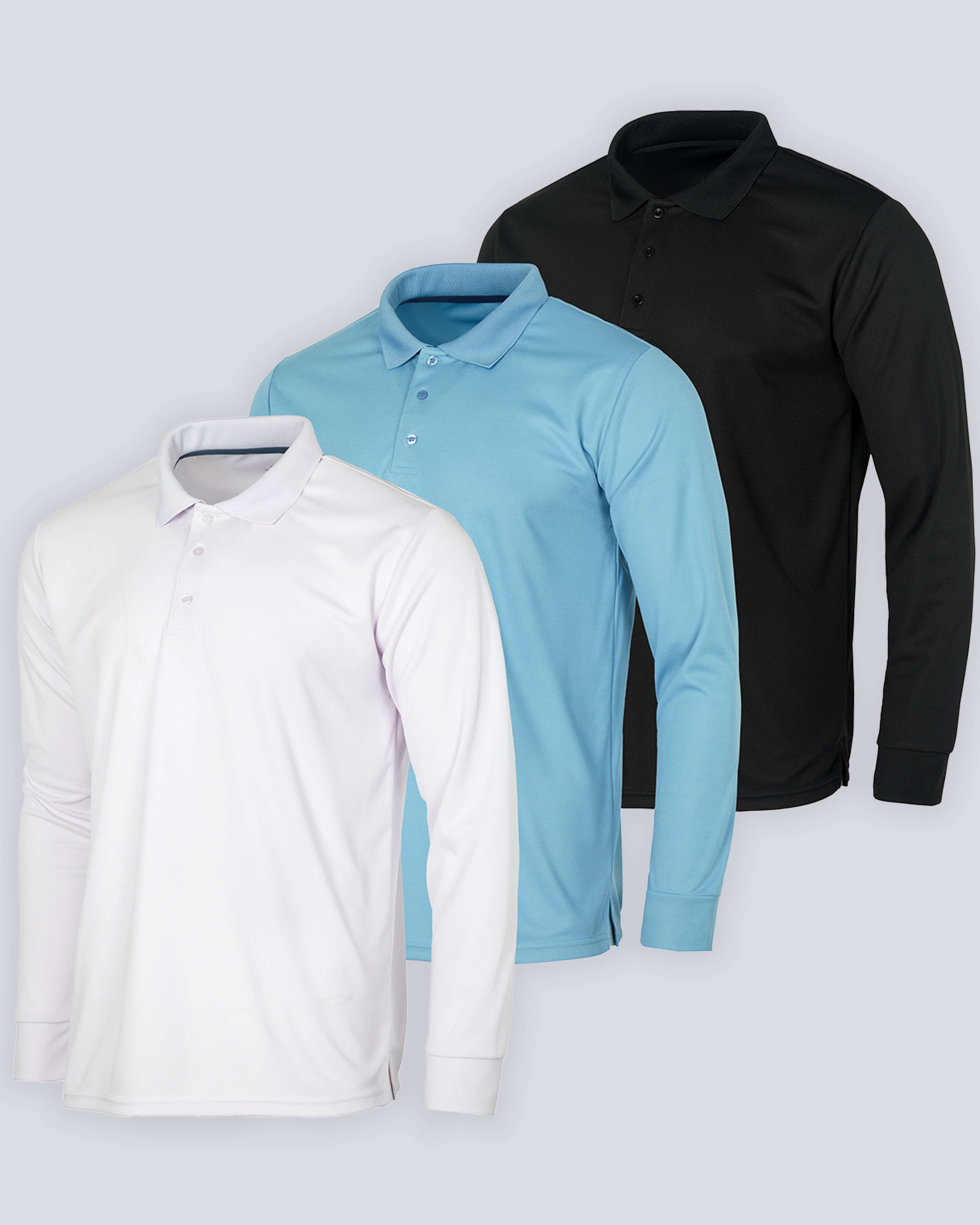 3 Pack Men s Dry Fit Long Sleeve Polo Shirt Available in Big Tall Real Essentials