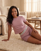 Real Essentials 2 Pack Women's Pajama Sets 2 Piece Boxy Tee Sleep Shorts PJs Sleepwear Cute - Solid Ballad Blue, Solid Pale Lilac