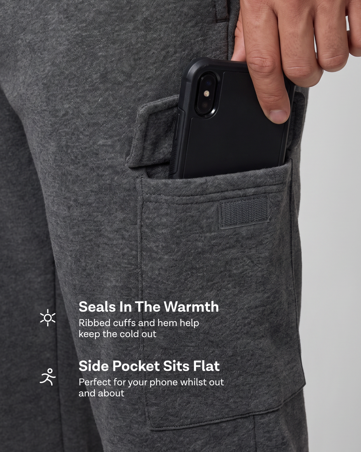 Real Essentials 3 Pack Mens Fleece Cargo Joggers Sweatpants Cuffed Athletic Gym Pockets - Solid Black, Solid Black, Solid Black