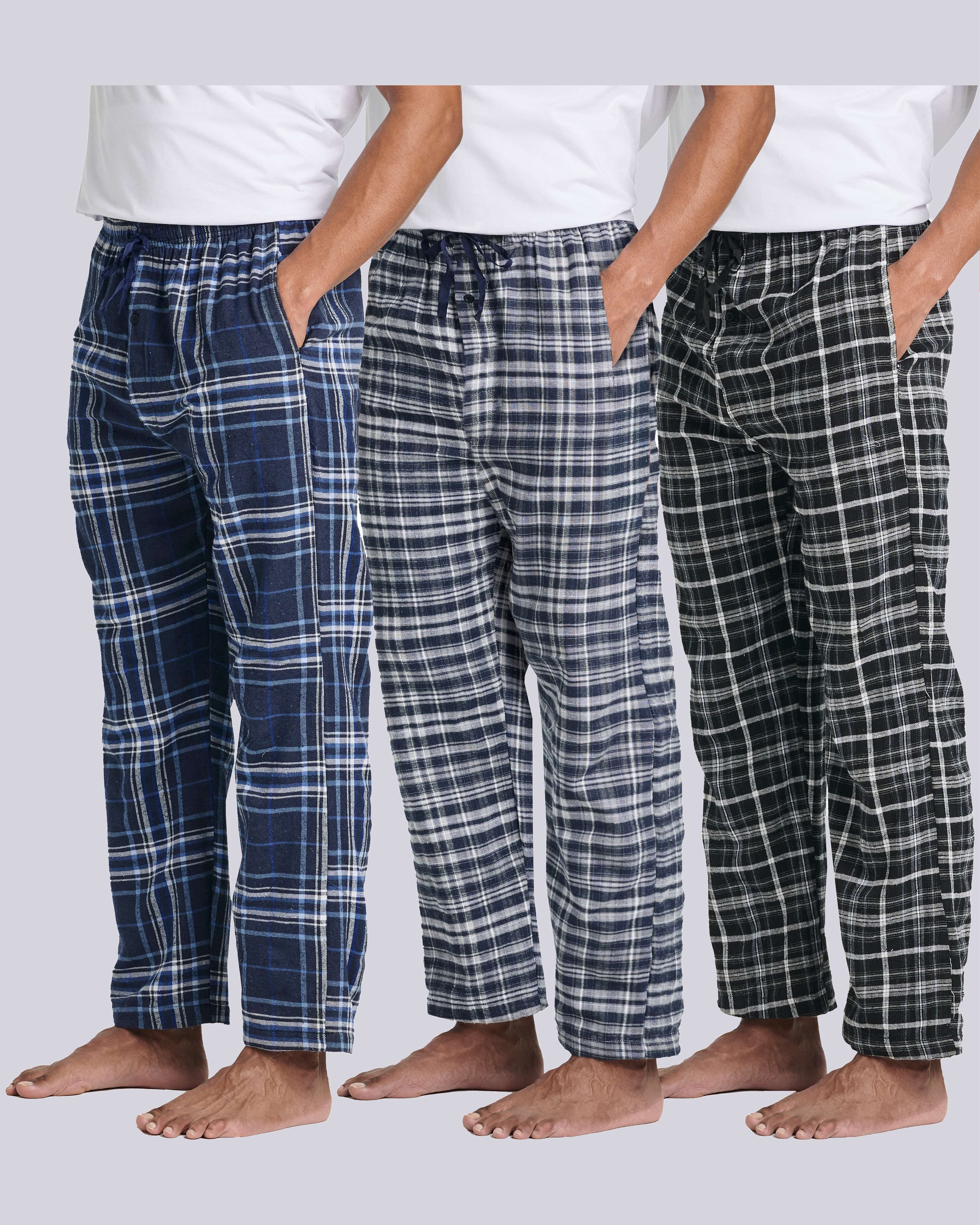 3 Pack: Mens Flannel Plaid Pajama Pants
