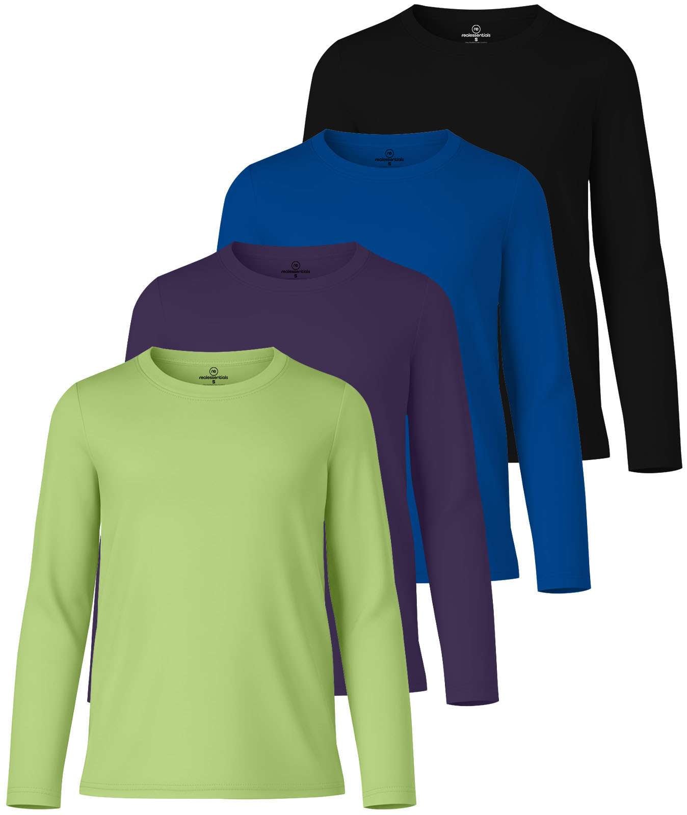 4 Pack: Girls Dry-Fit Long Sleeve Active Crew Neck T-Shirt