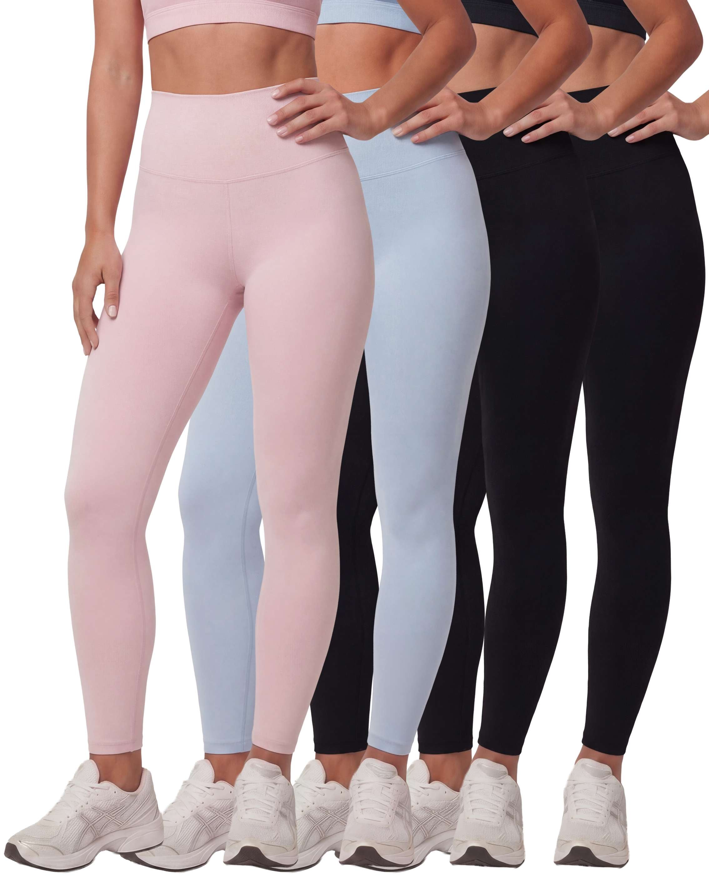 Real Essentials 4 Pack: Women's Workout Athletic Leggings Yoga Pants Tummy Control High Waisted Running Gym Pilates Soft