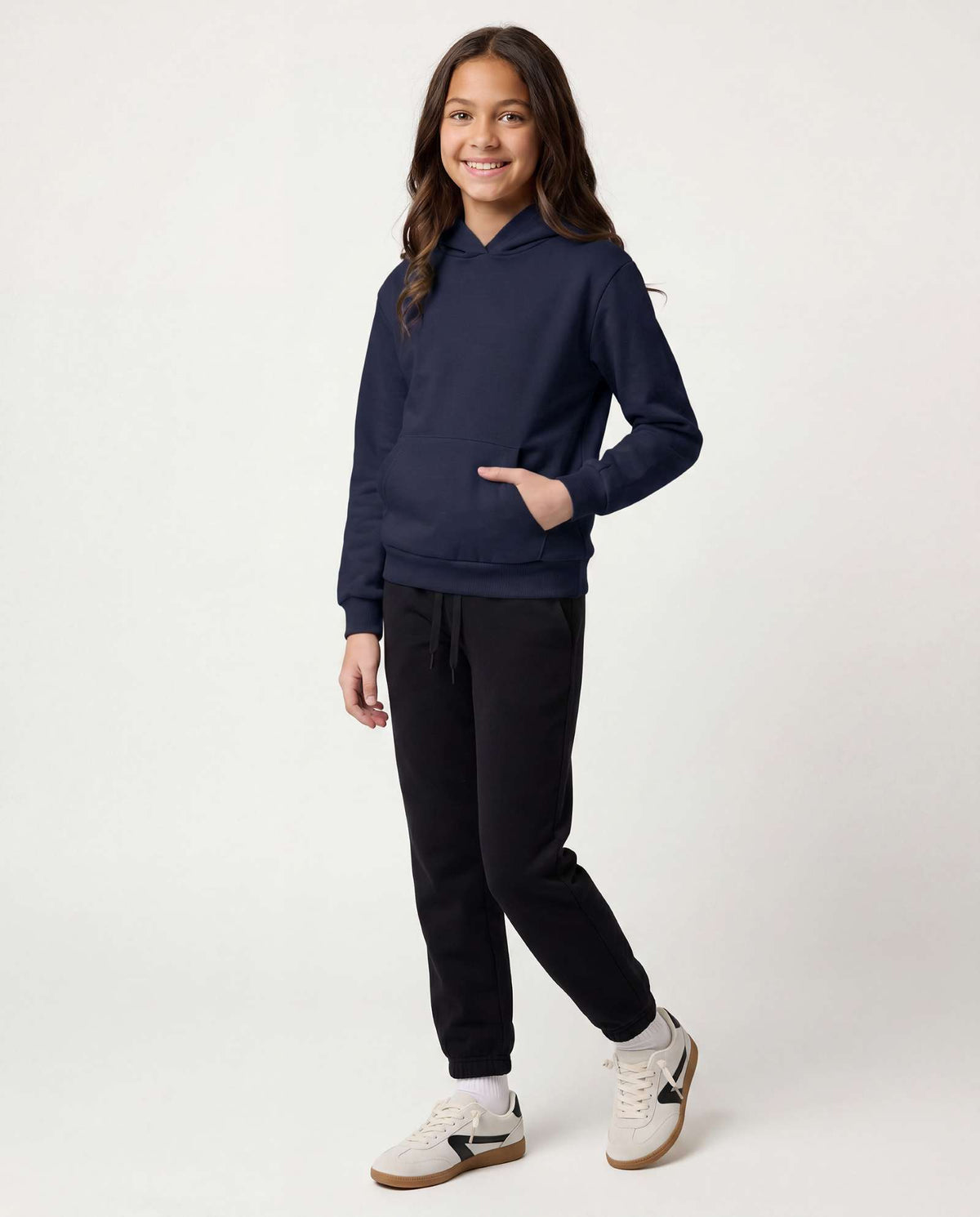 Real Essentials 3 Pack Girls' Fleece Pullover Hoodies Sweatshirts Sweaters Kids Teens Tops - Solid Black, Solid Navy Blazer, Solid Quiet Shade