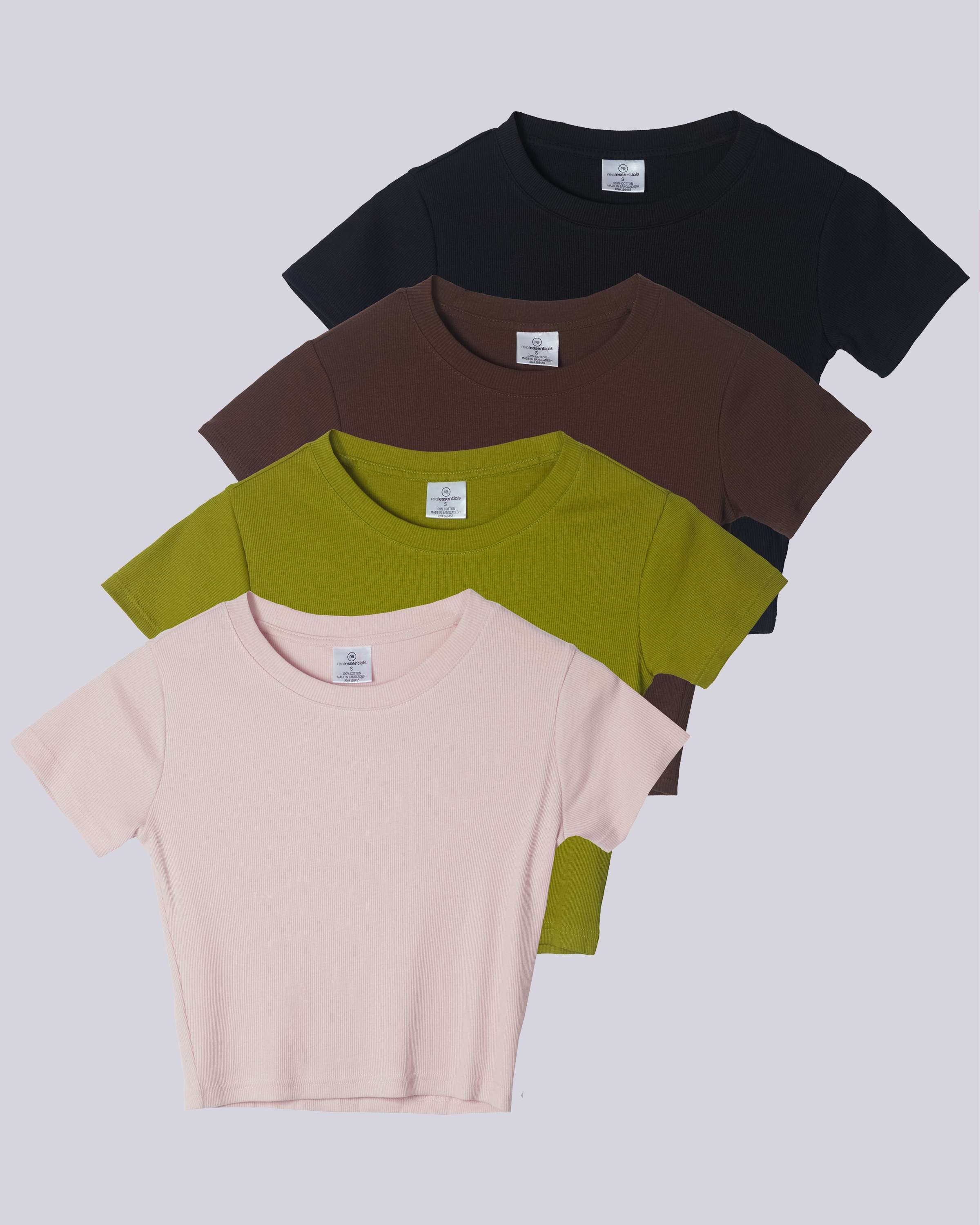 4 Pack: Women's Short Sleeve Ribbed Knit Crop Top