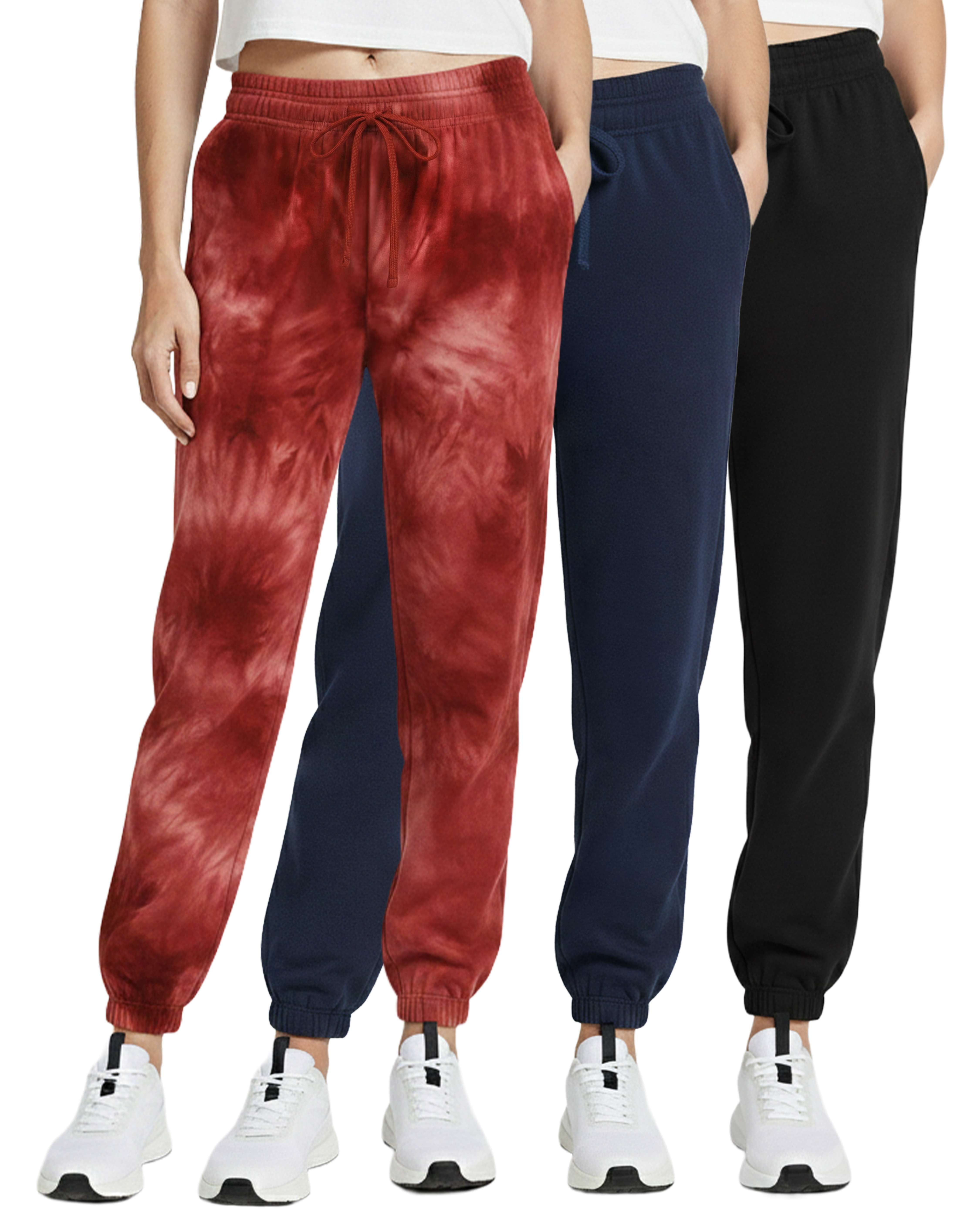 3 Pack: Women's Fleece Jogger Sweatpants with Elastic Cuff (Available in Plus Size)