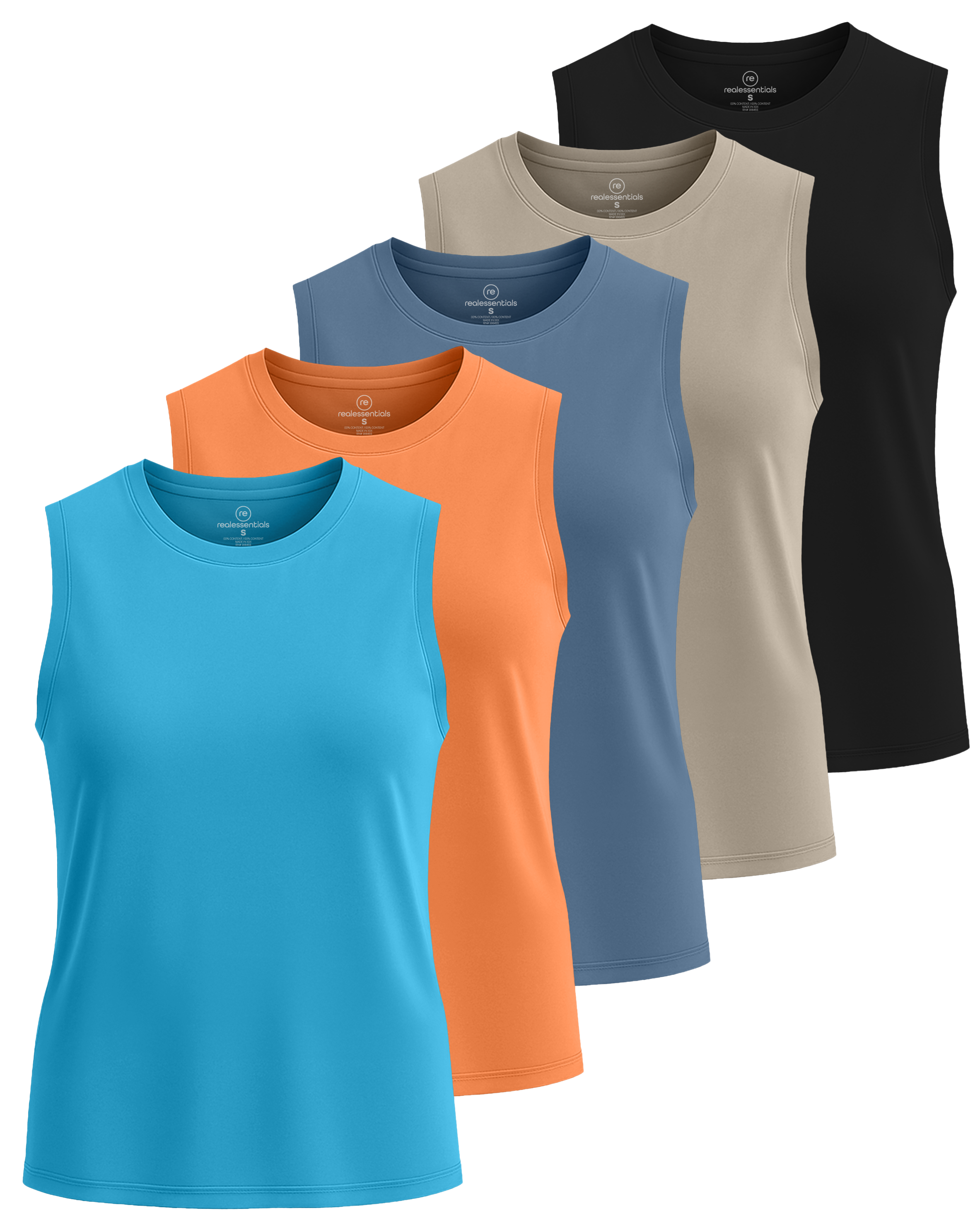 Real Essentials 5 Pack: Women's Dry-Fit Tank Top - Racerback Sleeveless T-Shirt Athletic Workout Gym Shirt (Plus Available)