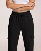 Real Essentials 3 Pack Women's Fleece Cargo Sweatpants Lounge Casual Sweat Pants Pockets - Solid Black, Solid Black, Solid Black