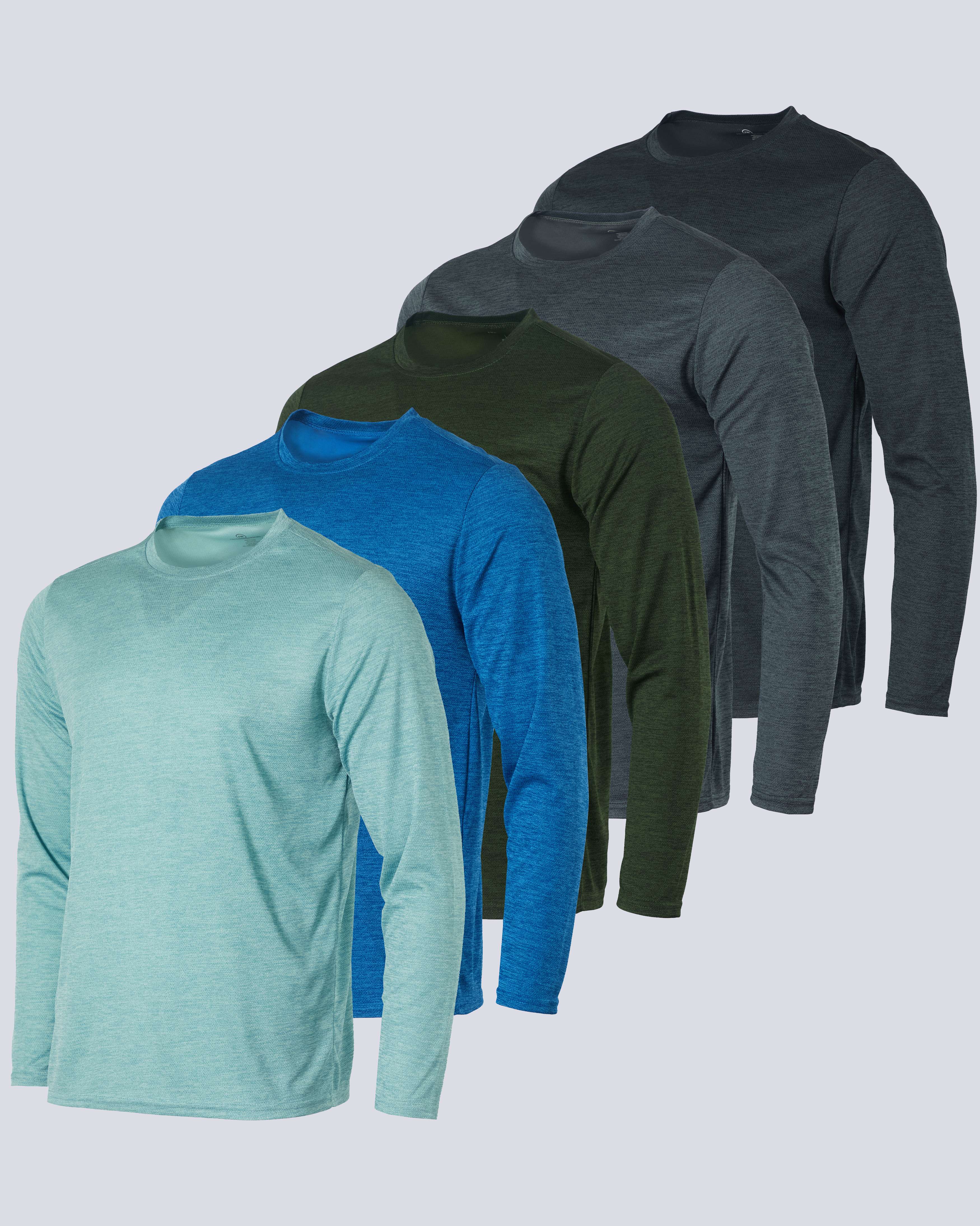 5 Pack: Men's Mesh Quick Dry Athletic Long Sleeve T-Shirt