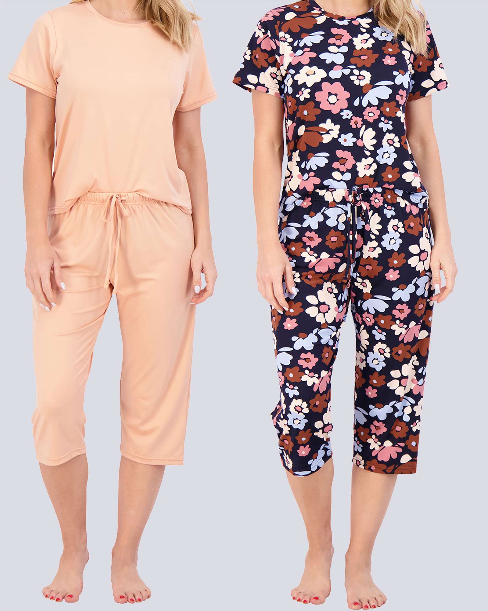 2 Pack: Women's Short-Sleeve PJ Top with Capri Pants