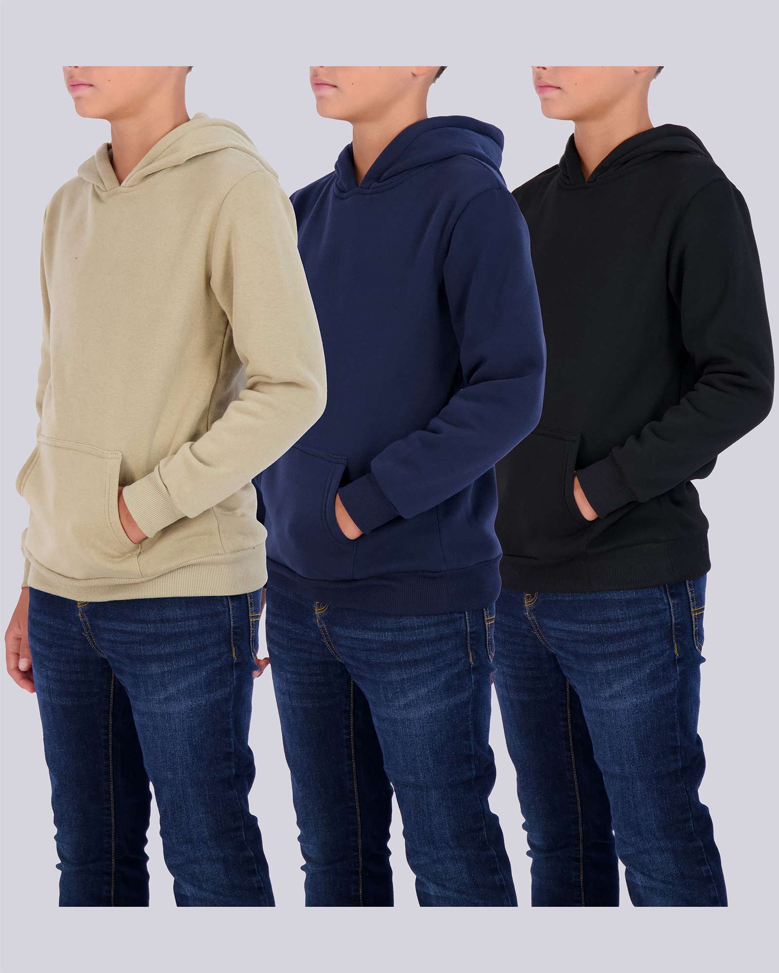 3 Pack: Boys Fleece Pullover Hoodie Sweatshirt
