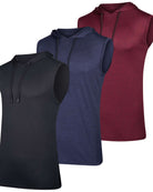 Real Essentials 3 Pack Men's Dry Fit Tank Top Hoodie Sleeveless Workout Gym Muscle Shirts - Set 1