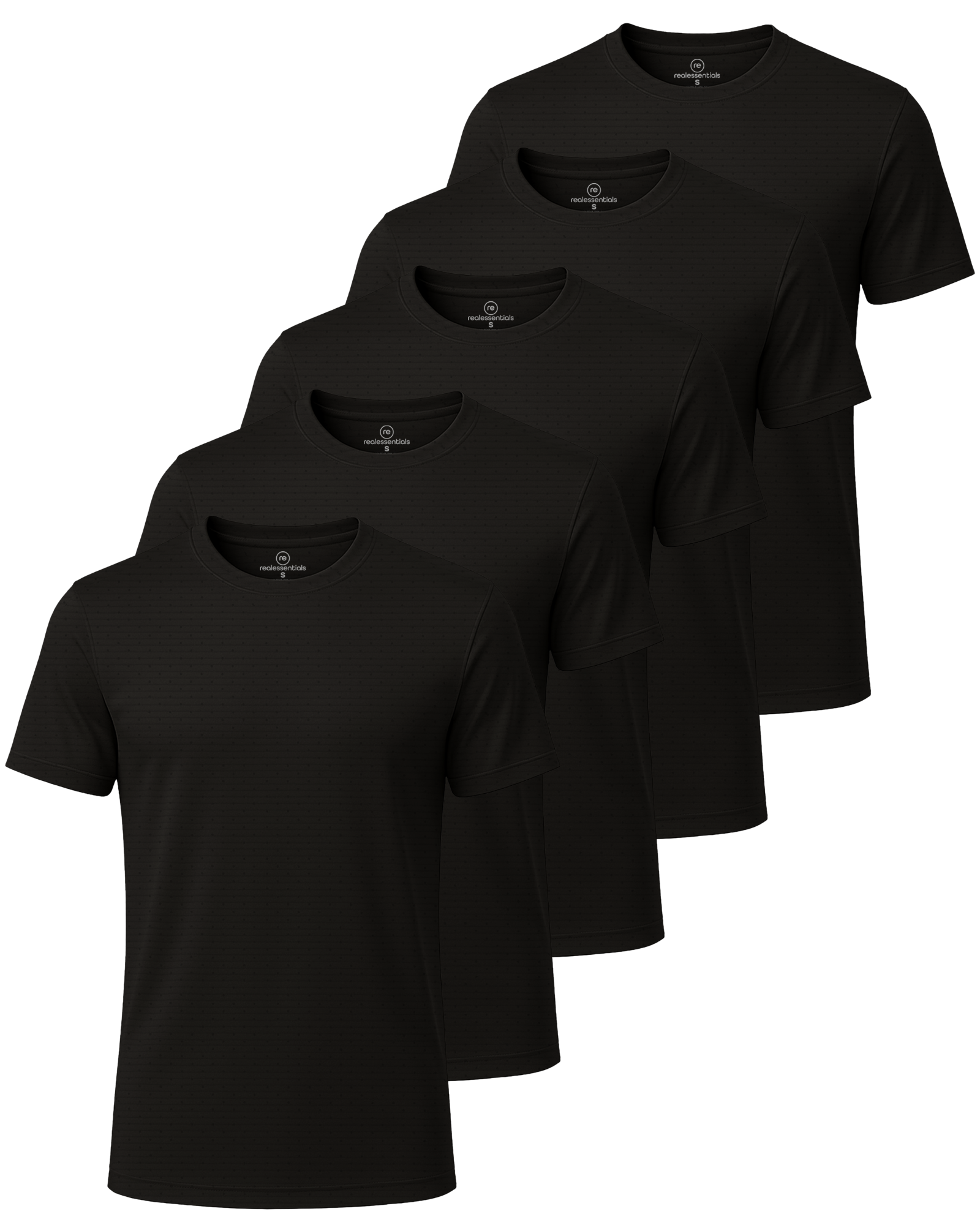 Real Essentials 5 Pack Men's Dry Fit Short Sleeve Crew T Shirts Gym Tees Athletic Workout - Solid Black, Solid Black, Solid Black, Solid Black, Solid Black