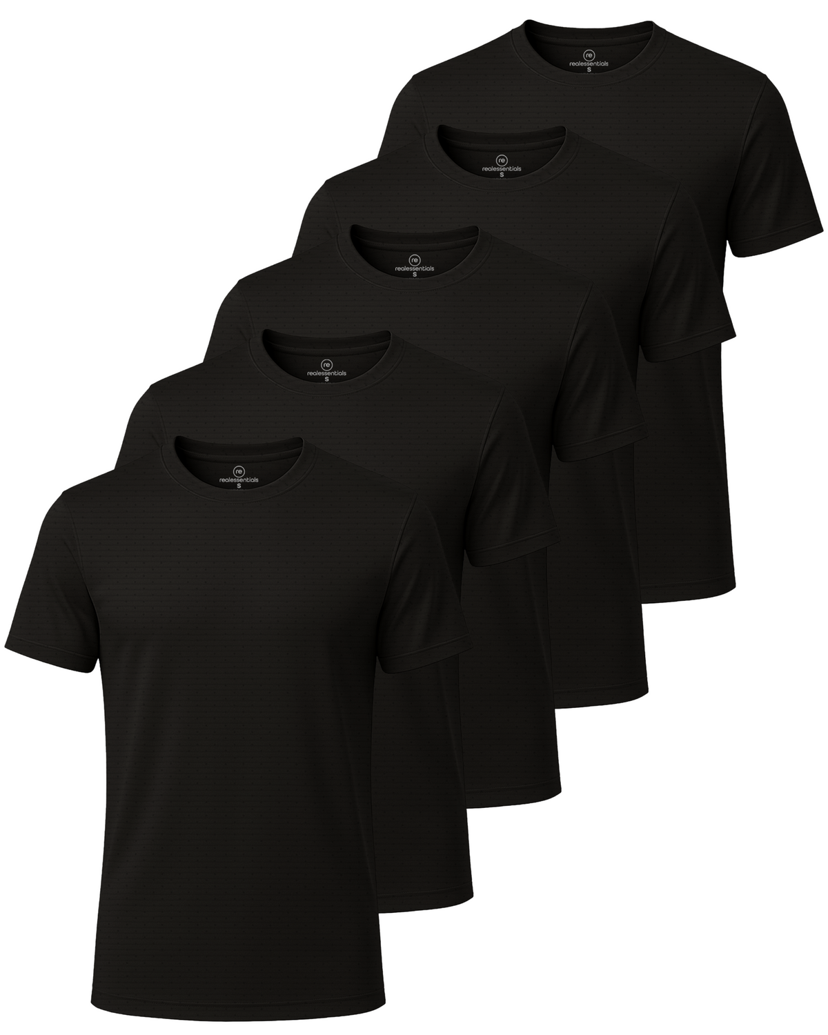 Real Essentials 5 Pack Men's Dry Fit Short Sleeve Crew T Shirts Gym Tees Athletic Workout - Solid Black, Solid Black, Solid Black, Solid Black, Solid Black