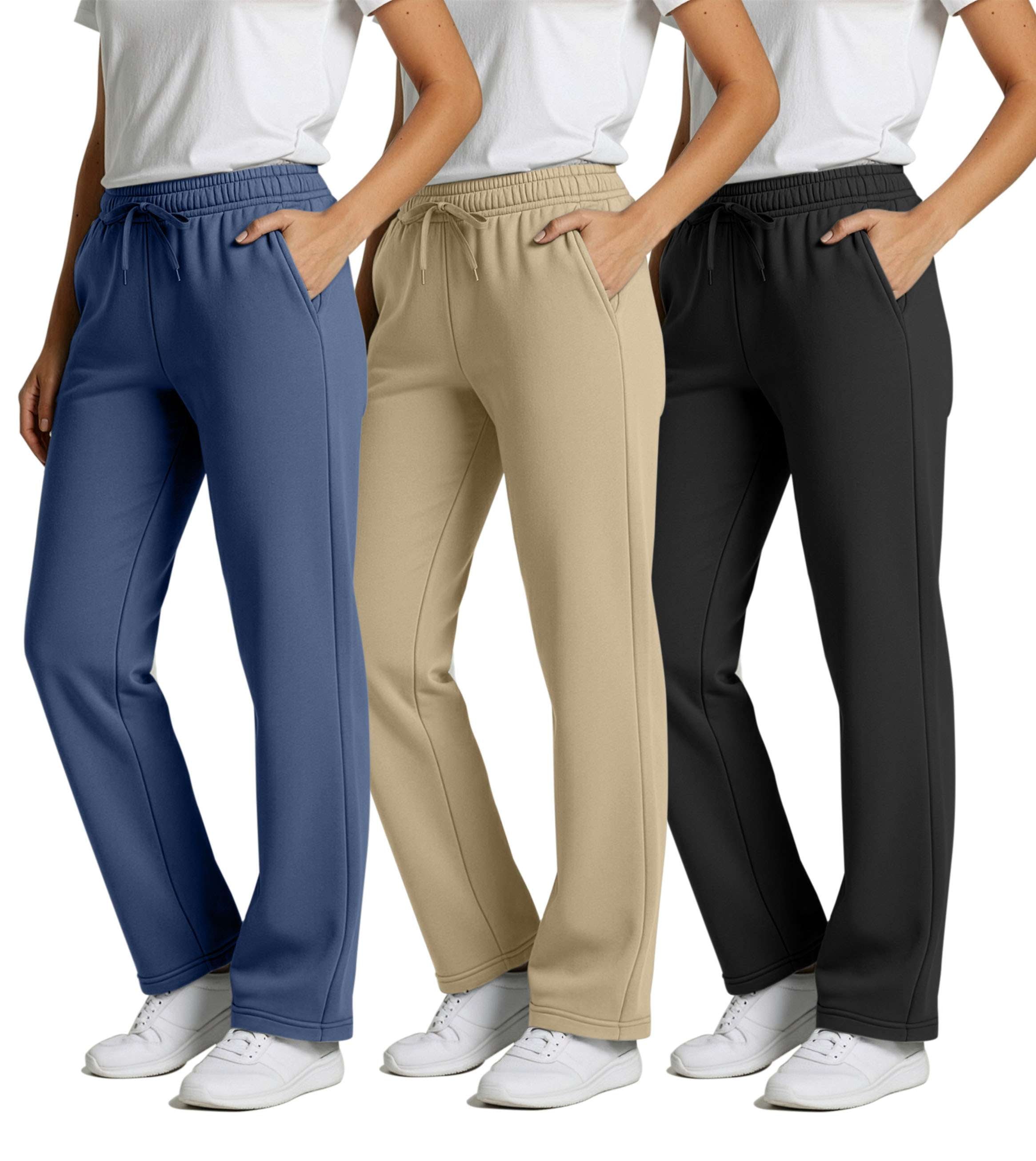 3 Pack: Womens Fleece Open Bottom Sweatpants