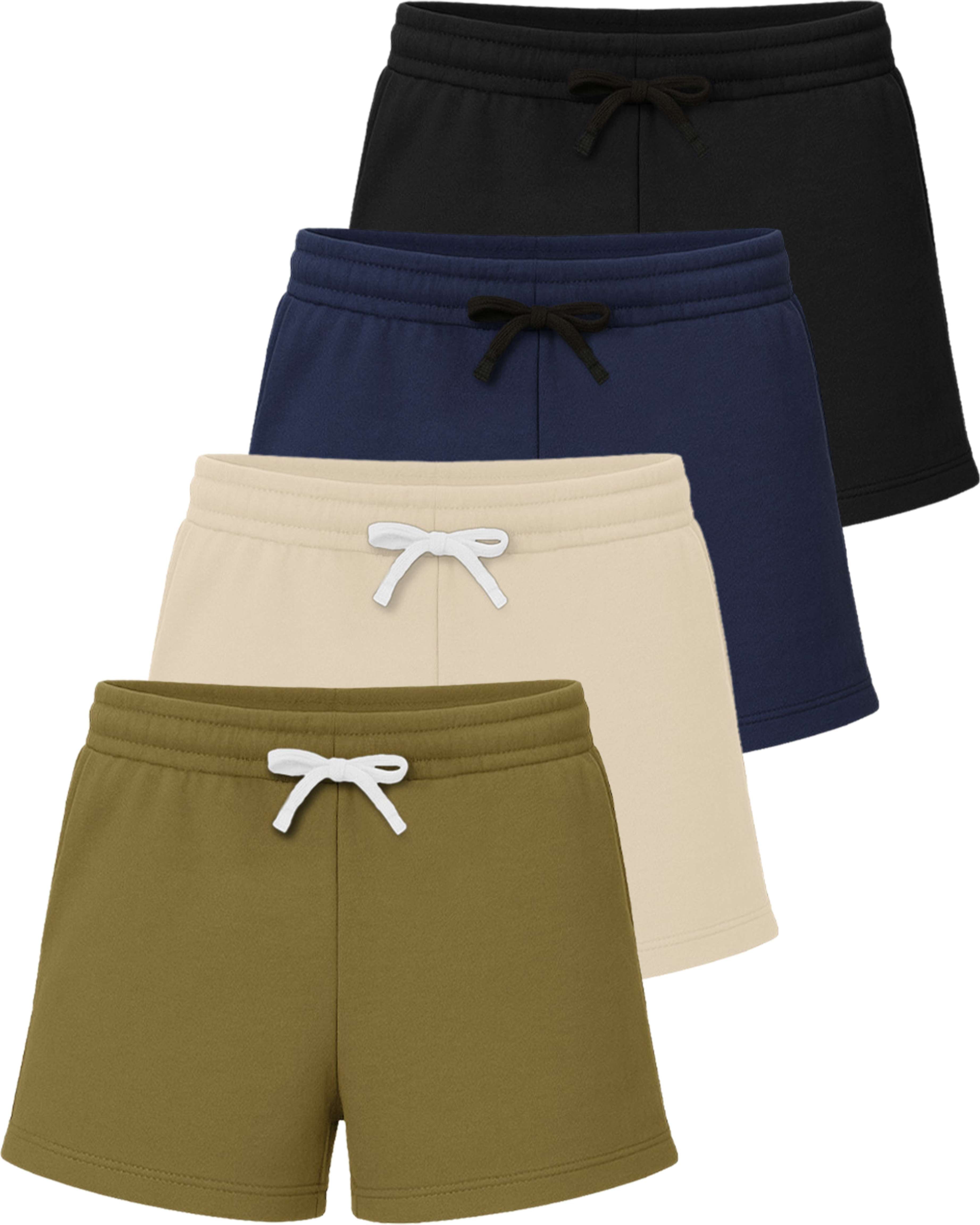 Real Essentials 4 Pack: Girls Fleece Shorts – Ultra Soft Pull On Lounge & Sport Shorts for School, Play & Everyday Comfort