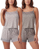 Real Essentials 2 Pack Women's Pajama Sets 2 Piece Lace Trim Cami Tank Shorts Sleepwear PJs - Solid Charcoal Heather, Solid Grey Heather