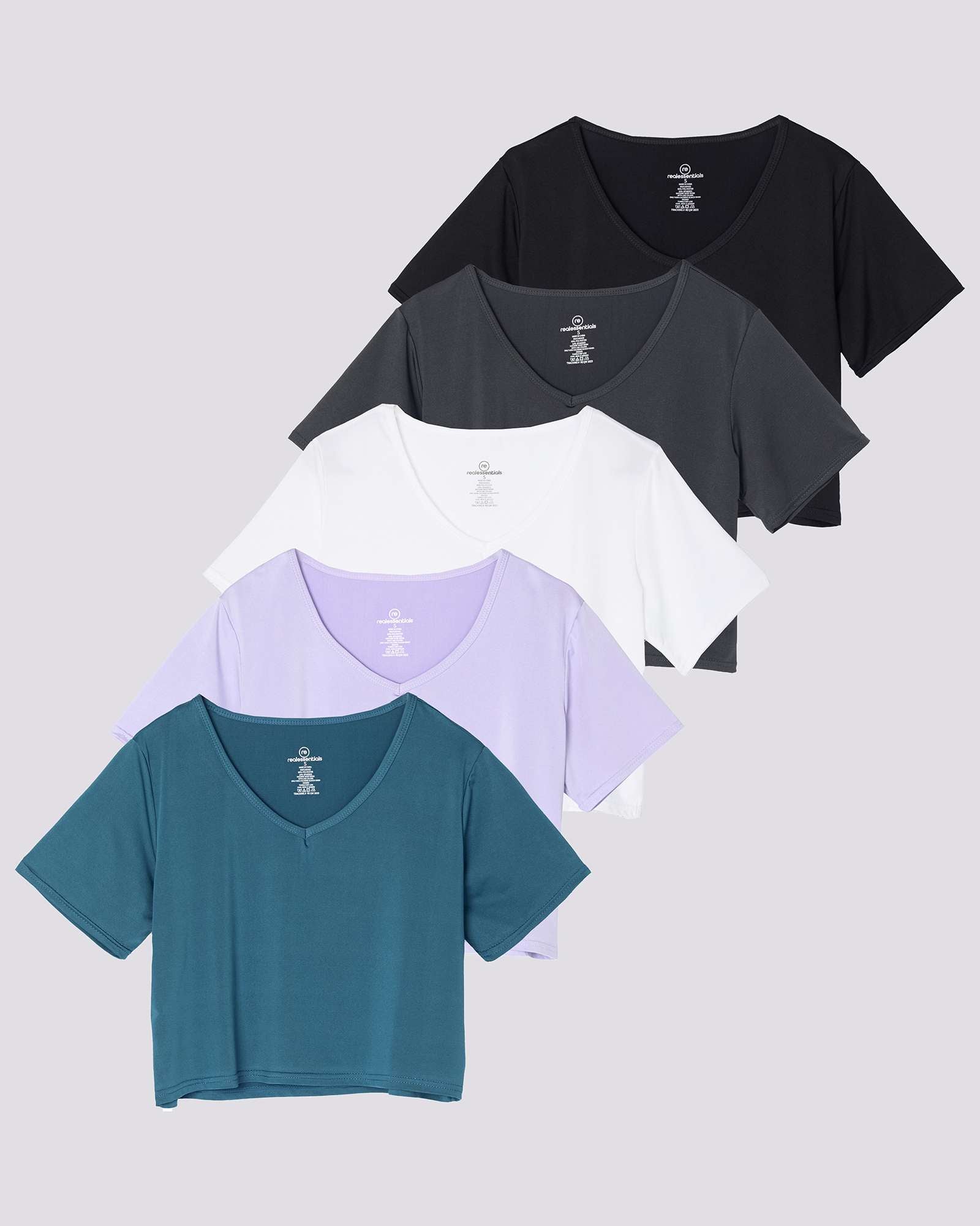 5 Pack: Women's Dry-Fit Short Sleeve V-Neck Crop Top