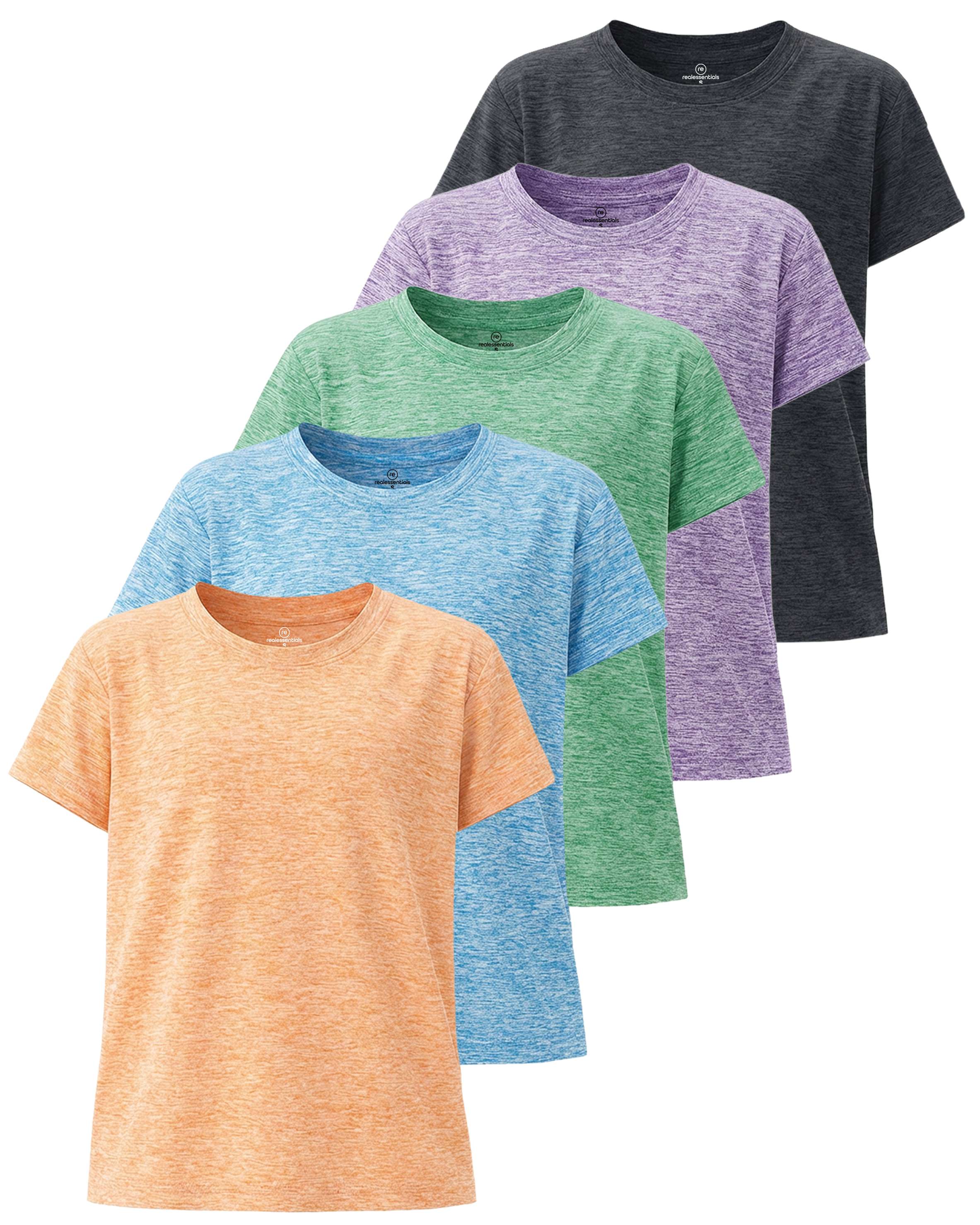 4 Pack: Girls Short Sleeve Dry-Fit Crew Neck Active T-Shirt