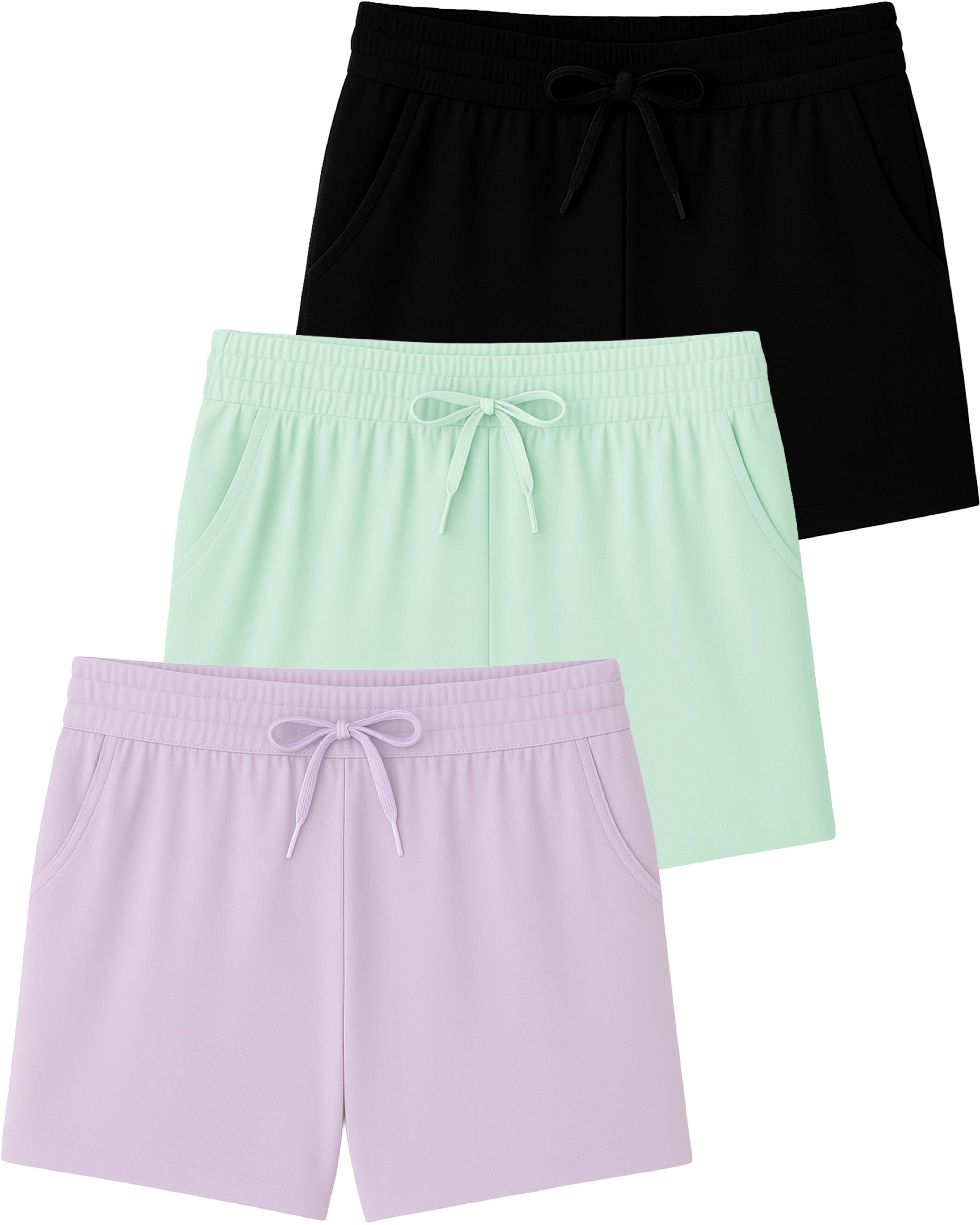 3 Pack: Girls' Lounge Comfy Shorts with Drawstring