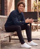 Real Essentials 2 Pack Mens Fleece Quarter Zip Sweatshirt Sweater Collared Long Sleeve Top - Solid Navy Blazer, Solid Vintage Indigo