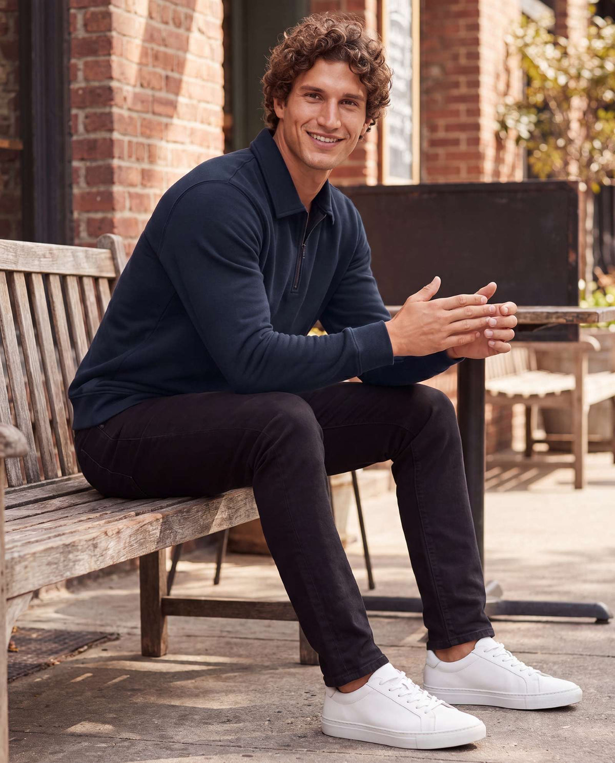 Real Essentials 2 Pack Mens Fleece Quarter Zip Sweatshirt Sweater Collared Long Sleeve Top - Solid Navy Blazer, Solid Vintage Indigo