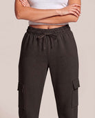 Real Essentials 3 Pack Women's Fleece Cargo Sweatpants Lounge Casual Sweat Pants Pockets - Solid Black, Solid Chocolate Torte, Solid Moonbeam