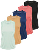 Real Essentials 5 Pack Women's Dry Fit Tank Tops Sleeveless Racerback Athletic Workout - Set 1