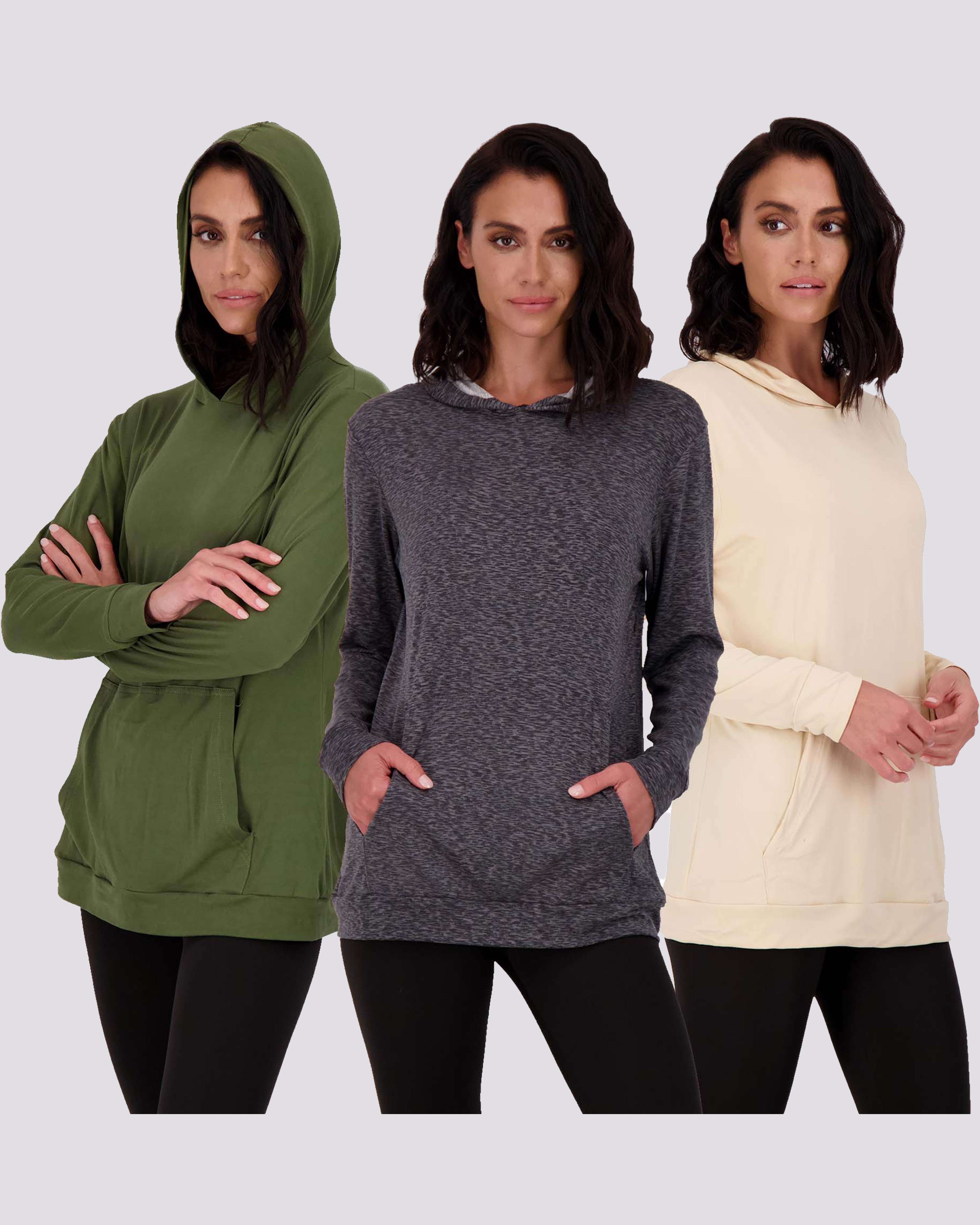 3 Pack: Womens Super-Soft Lounge Hoodie Pullover Sweatshirt