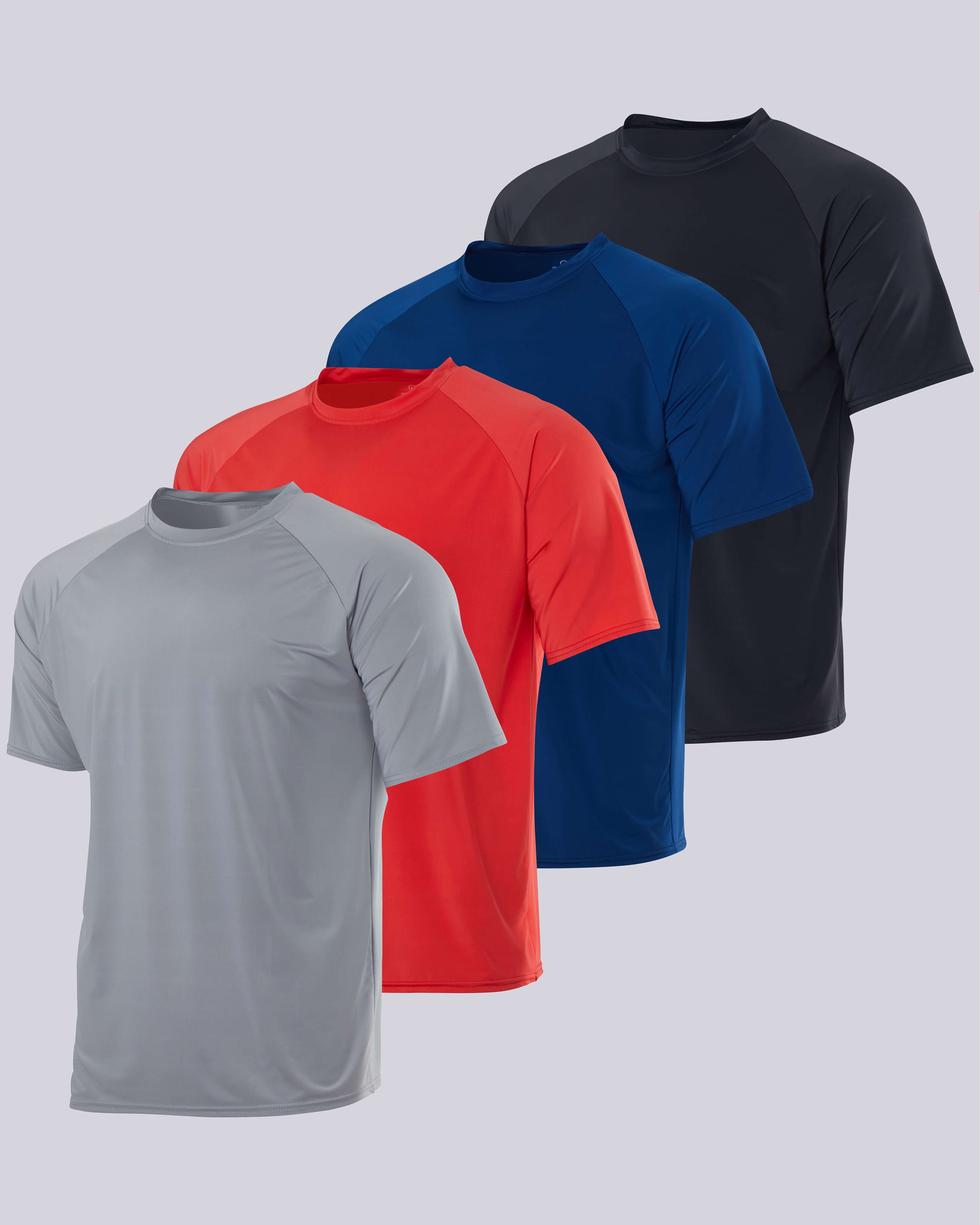 4 Pack: Men's Short Sleeve Rash Guard Shirt (Available In Big & Tall)