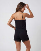 Real Essentials 2 Pack Women's Pajama Sets 2 Piece Lace Trim Cami Tank Shorts Sleepwear PJs - Solid Black, Charcoal Heather