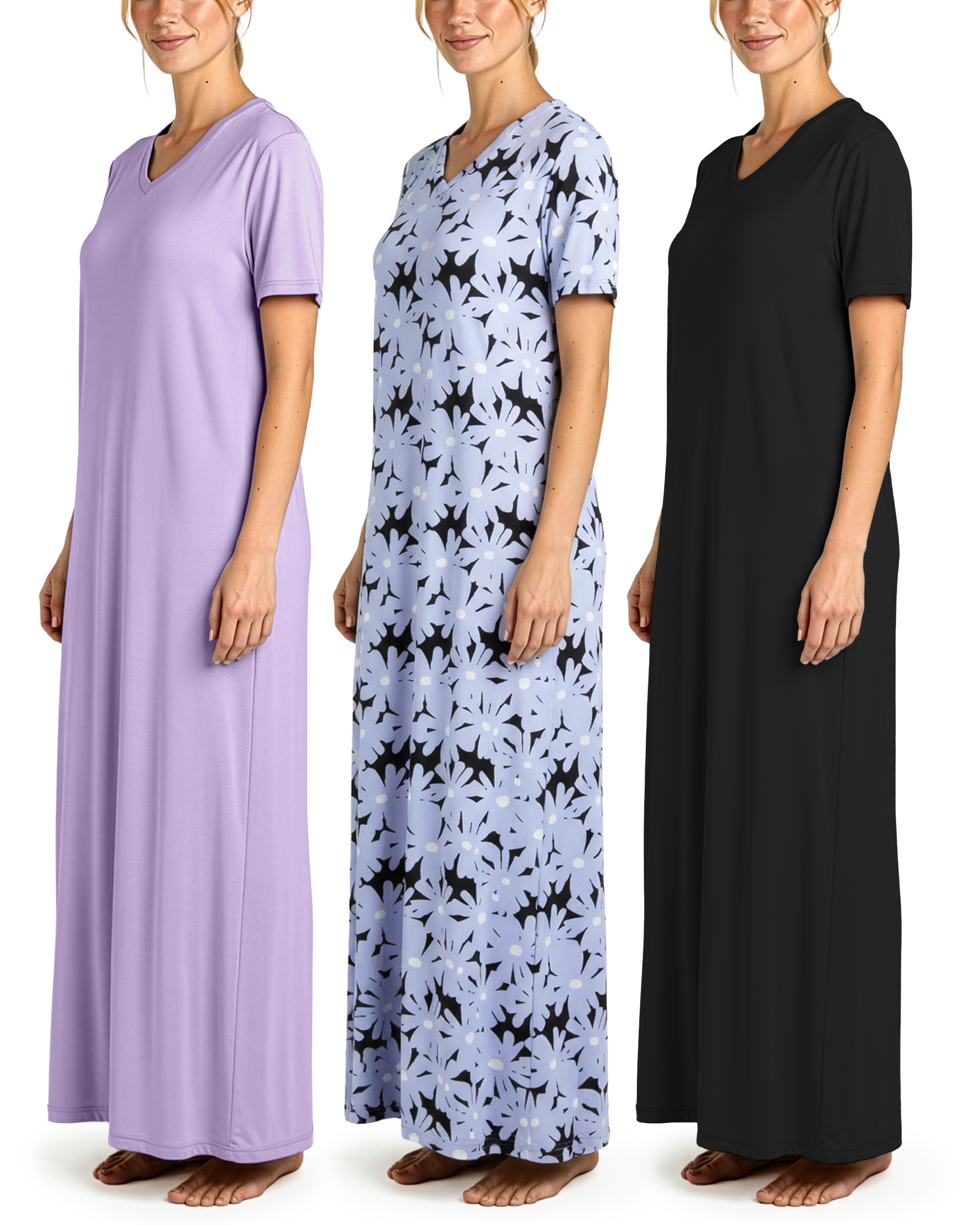 3 Pack: Women's Soft Maxi Nightshirt (Available in Plus Size)