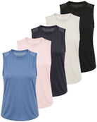 Real Essentials 5 Pack Women's Dry Fit Tank Tops Sleeveless Racerback Athletic Workout - Set 2