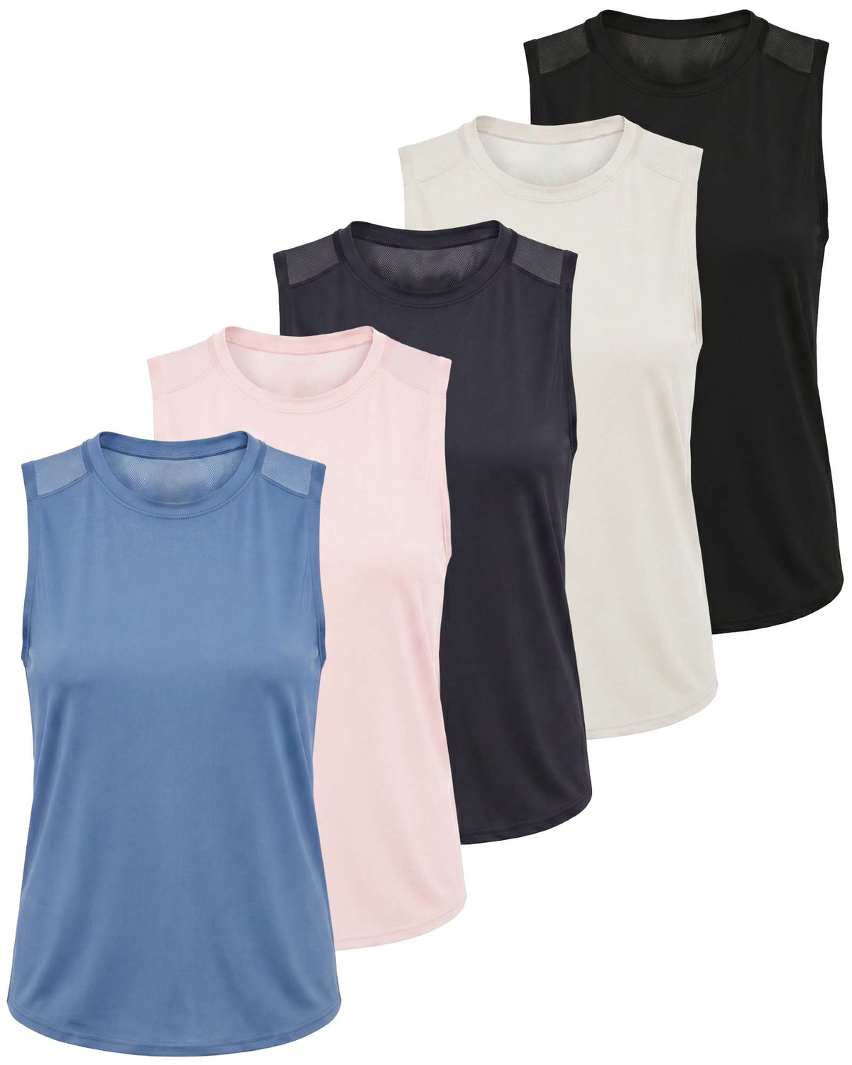 Real Essentials 5 Pack Women's Dry Fit Tank Tops Sleeveless Racerback Athletic Workout - Set 2