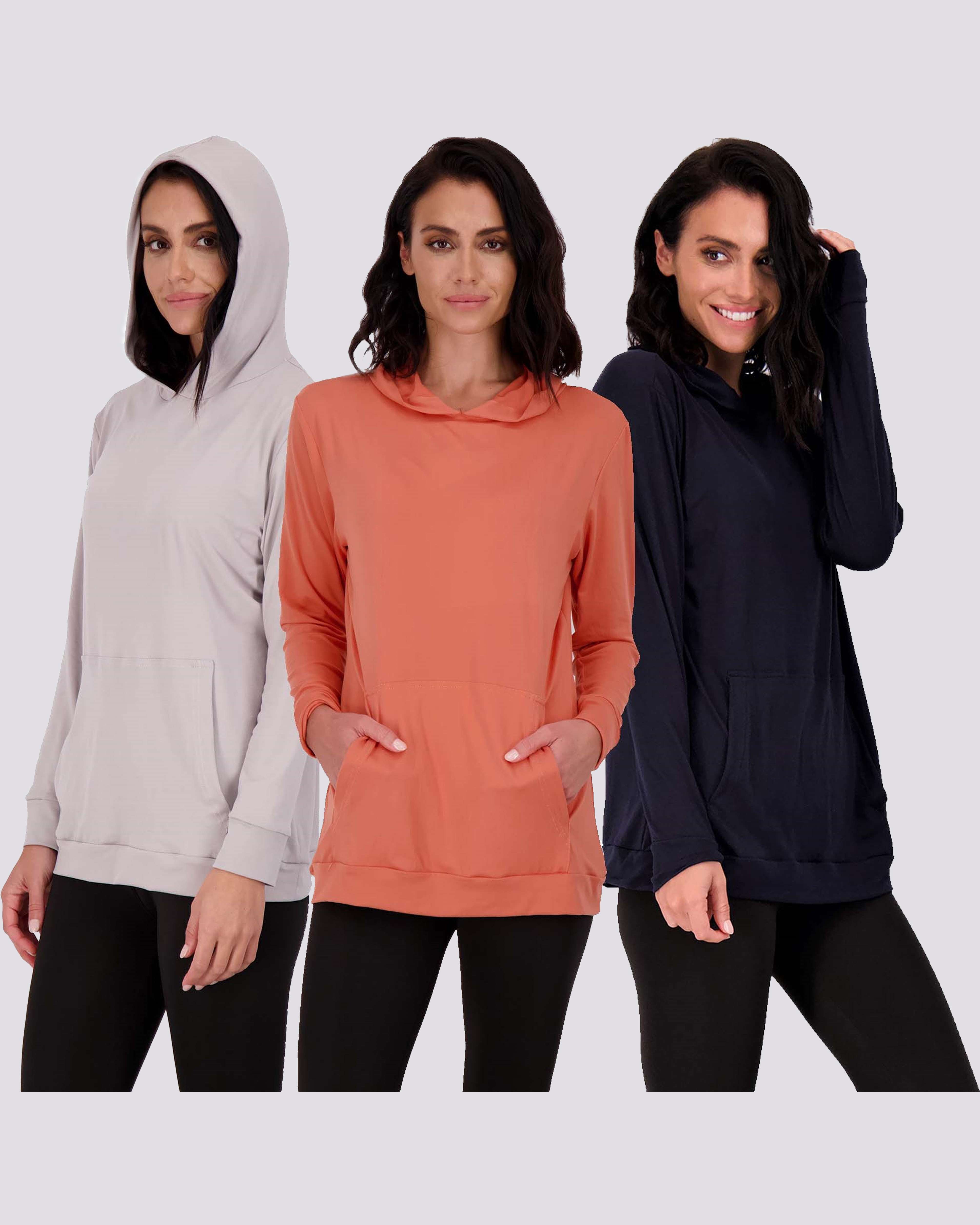 3 Pack: Womens Super-Soft Lounge Hoodie Pullover Sweatshirt