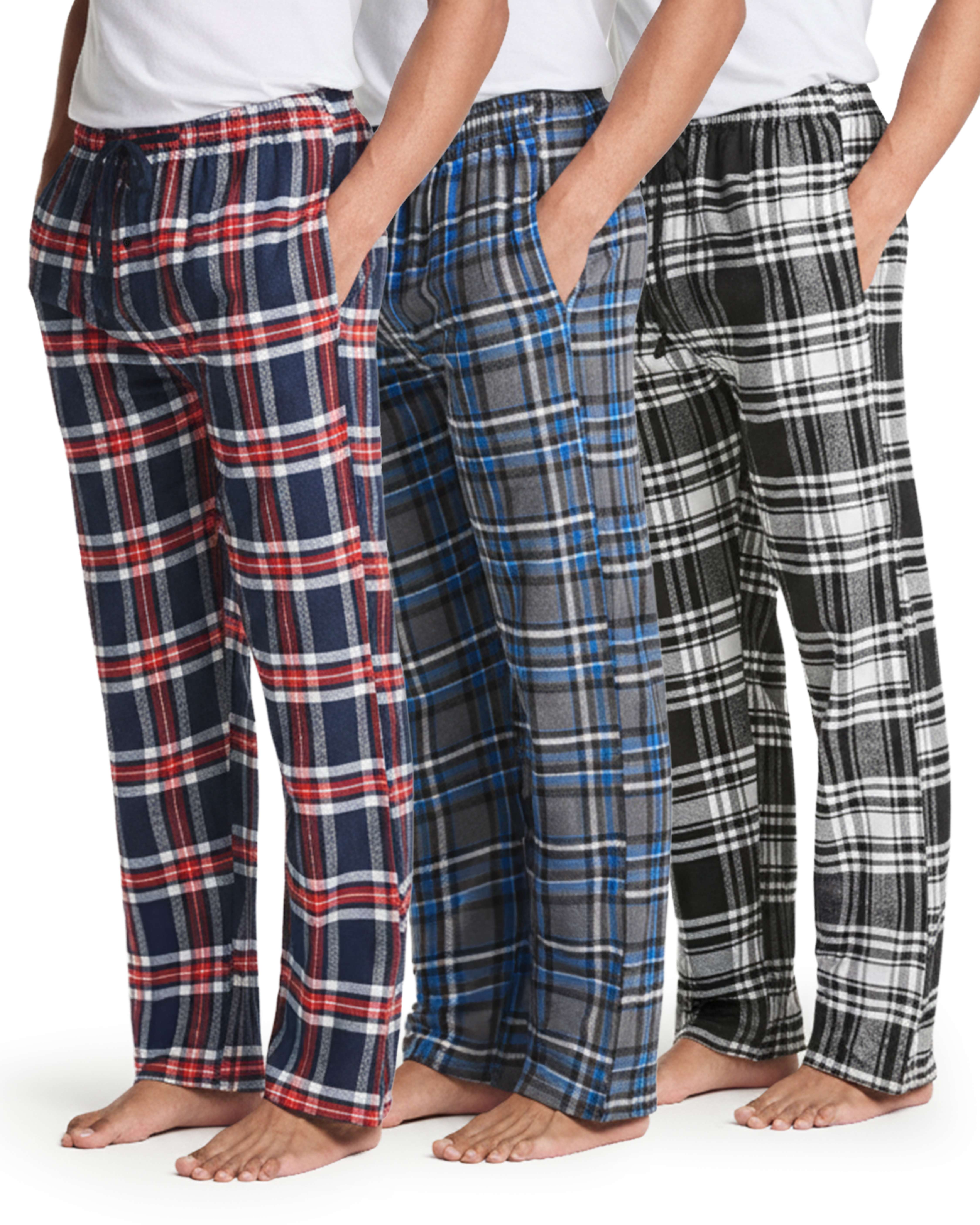 3 Pack: Mens Flannel Plaid Pajama Pants