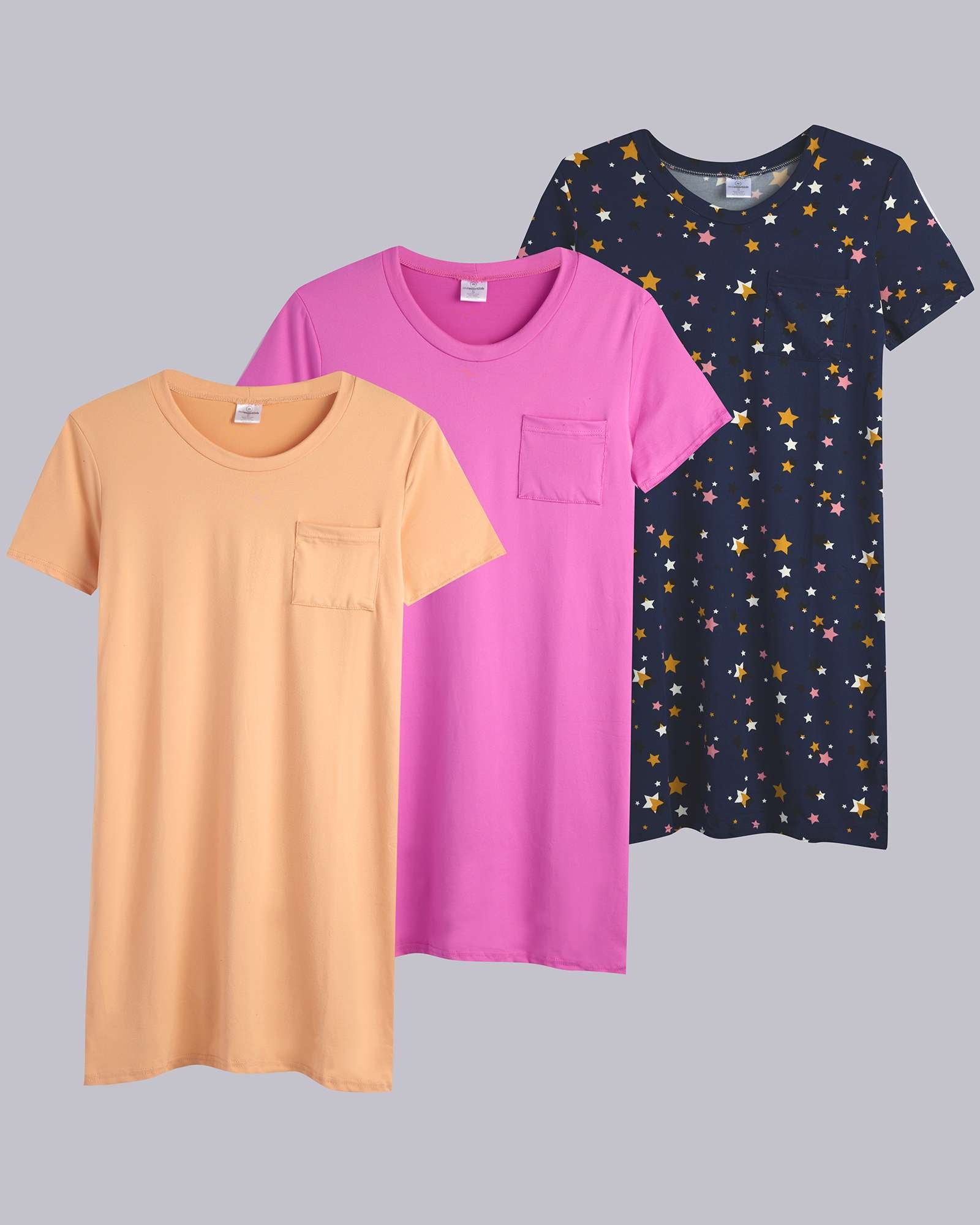 3 Pack: Womens Short-Sleeve Ultra-Soft Nightshirt Sleep Dress