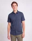 Real Essentials 3 Pack Men's Cotton Short Sleeve Button Down Casual Work Shirt Button Up - Solid Vintage Indigo