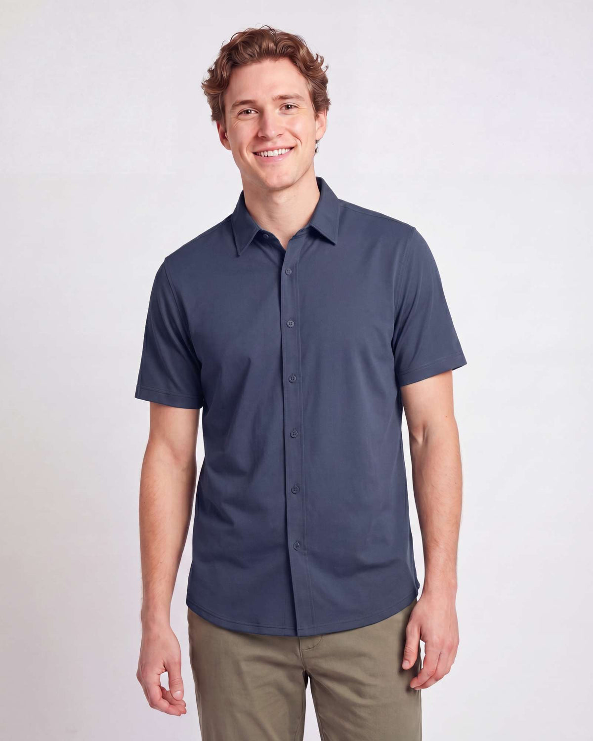 Real Essentials 3 Pack Men's Cotton Short Sleeve Button Down Casual Work Shirt Button Up - Solid Vintage Indigo