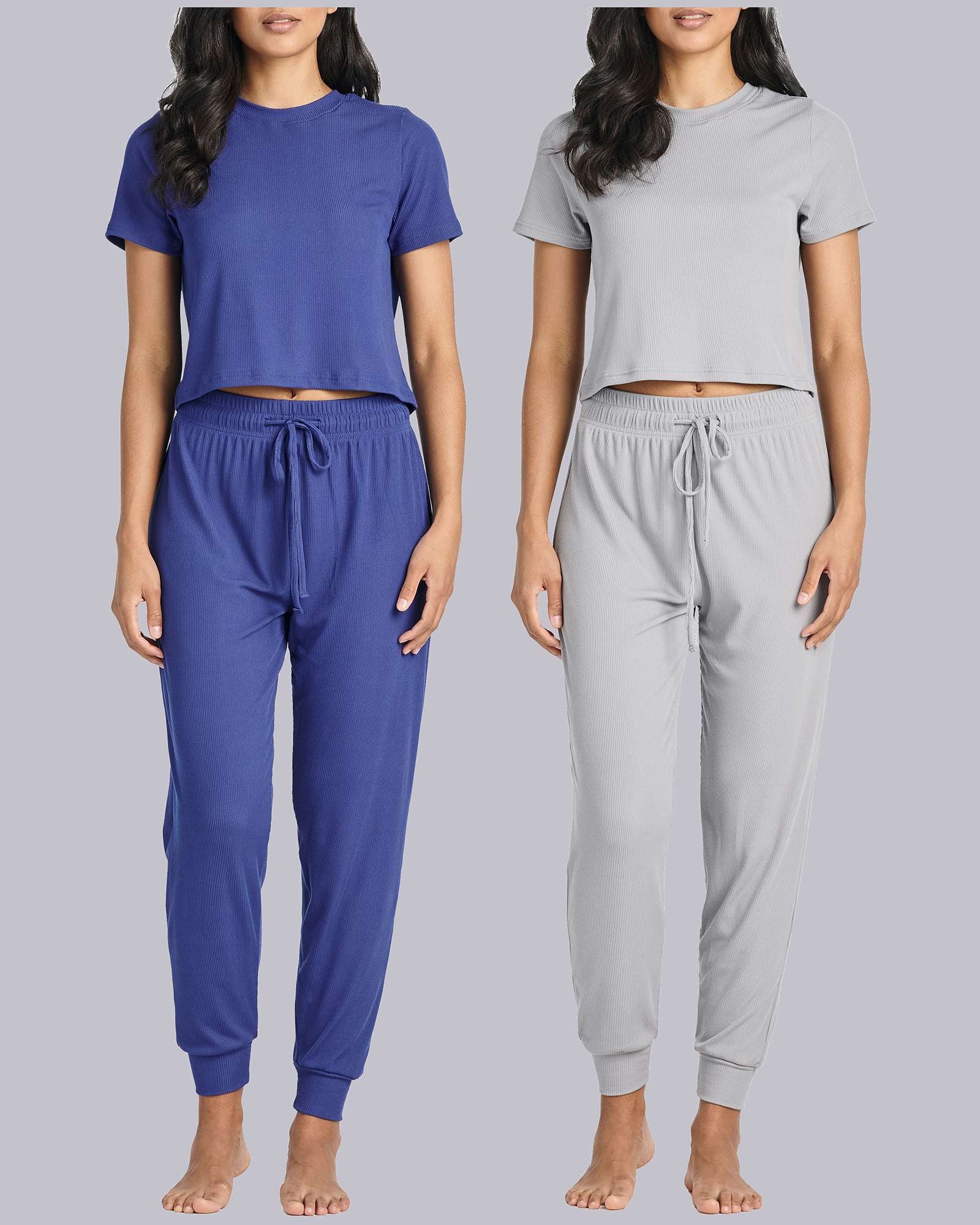 2 Pack: Women's Ribbed Knit Cropped Top with Jogger