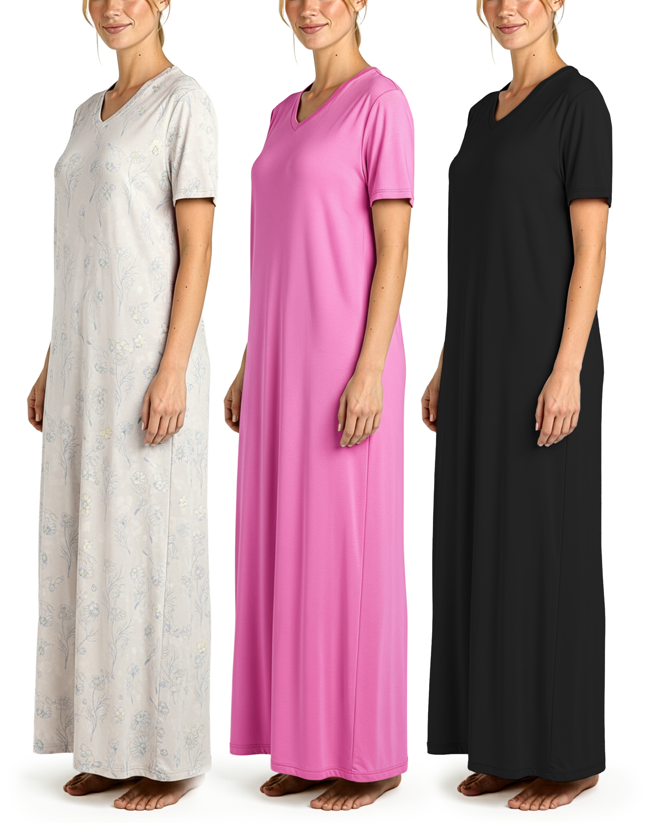 3 Pack: Women's Soft Maxi Nightshirt (Available in Plus Size)