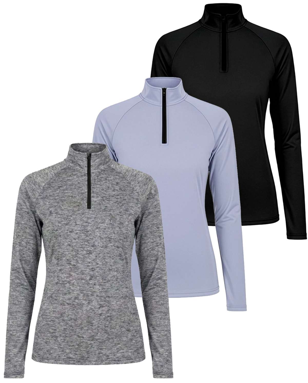 3 Pack: Womens Dry-Fit Active Long Sleeve Quarter Zip