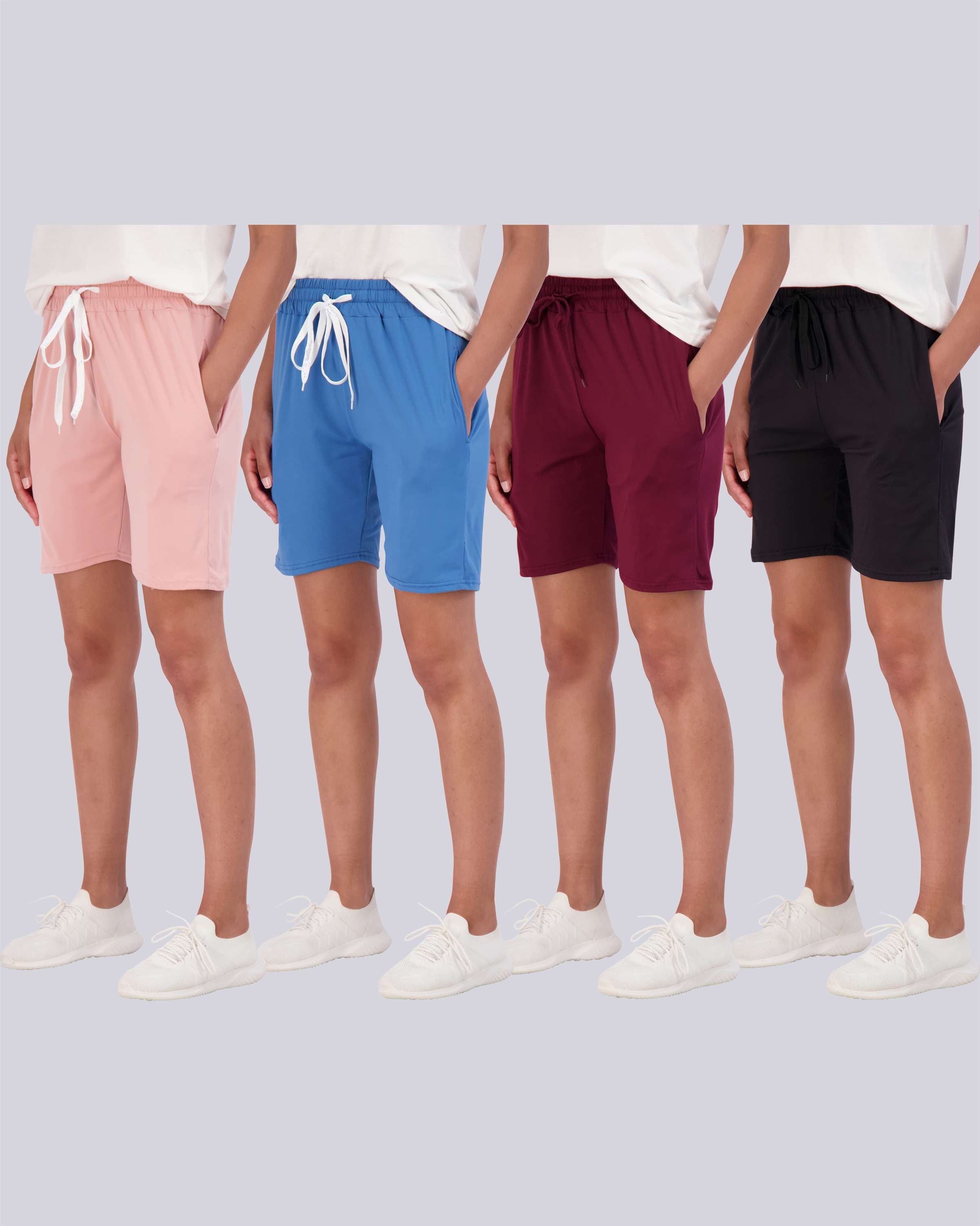 4 Pack: Women's 7" Bermuda Long High Waisted Shorts (Available in Plus Size)