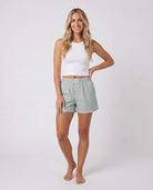 Real Essentials 3 Pack Women's Cotton Pajama Shorts Boxer Lounge Sleepwear PJs with Pockets - Iceberg Green Stripe, Orchid Petal Stripe, Bright White Stripe