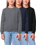 Real Essential 3 Pack Girls' Fleece Crewneck Sweatshirts Sweaters Kids Teens Pullover Tops - Solid Black, Solid Navy Blazer, Solid Quiet Shade