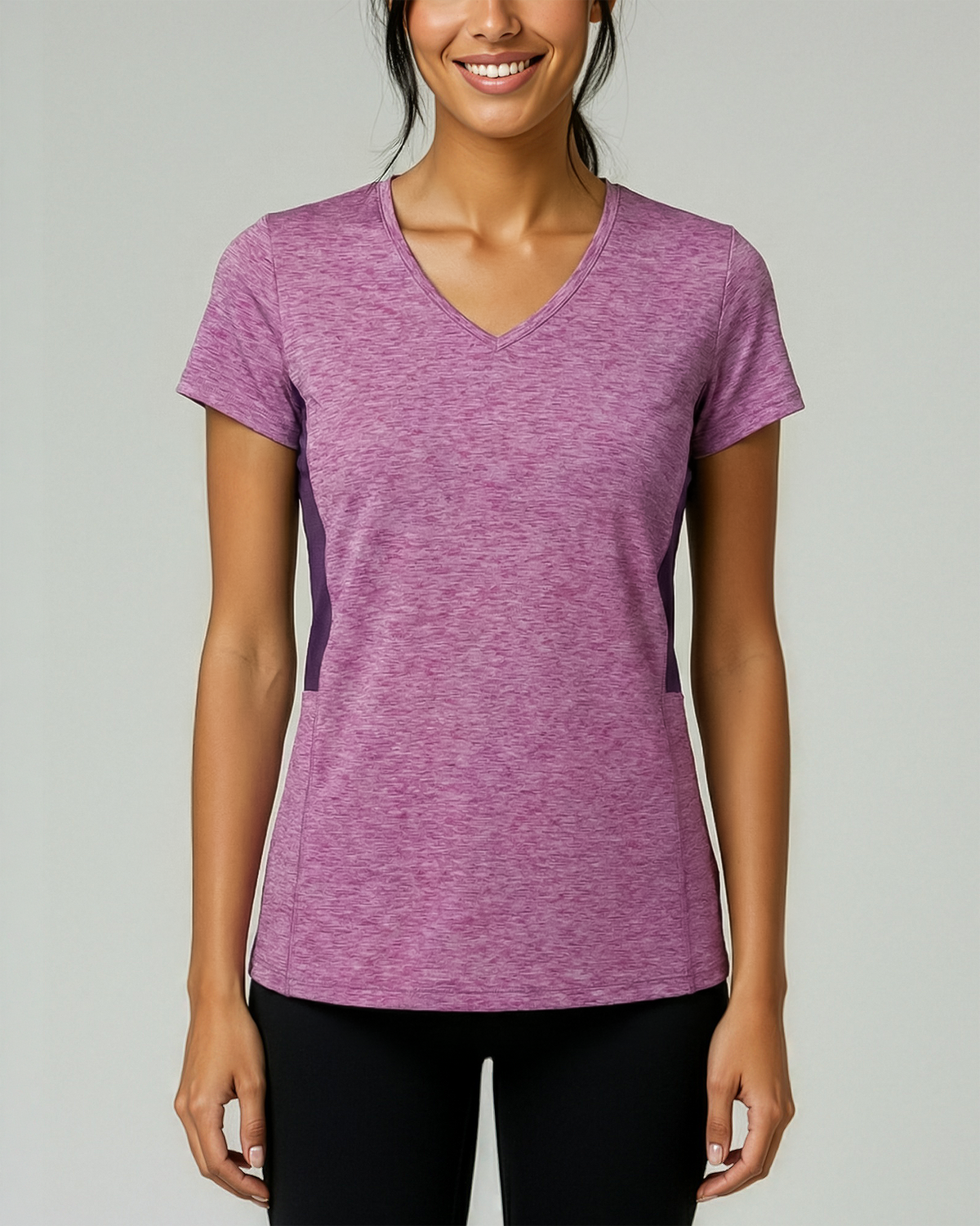 Real Essentials 5 Pack Womens Dry Fit V Neck Workout Tops Athletic T Shirts Gym Yoga Tees - Set 4