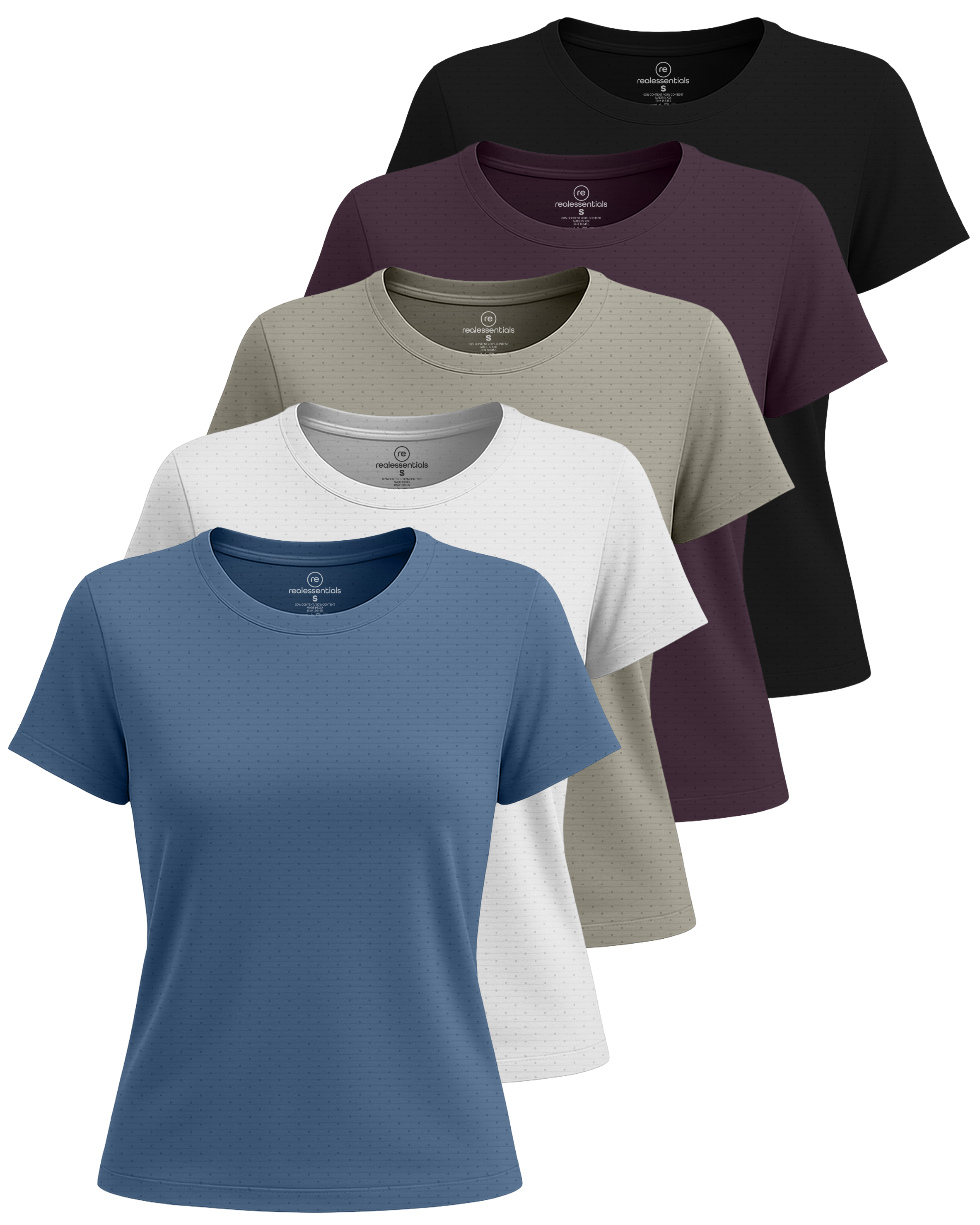 Real Essentials 5 Pack: Women's Breeze Tech Short Sleeve T-Shirts Athletic Tops Gym Workout Yoga Tennis Activewear (Plus)